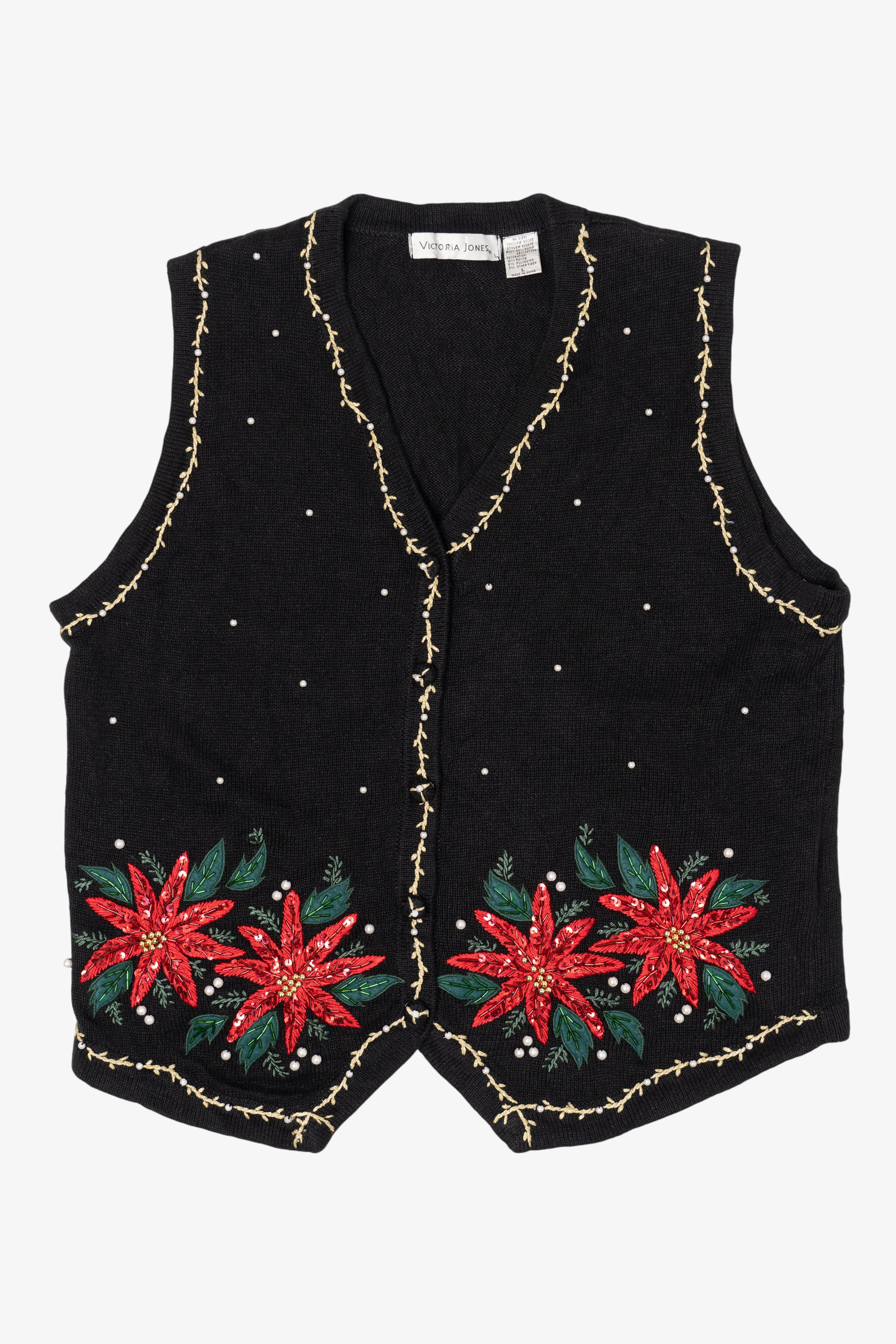 Vintage Victoria Jones Poinsettias Ugly Christmas Vest (1990s)