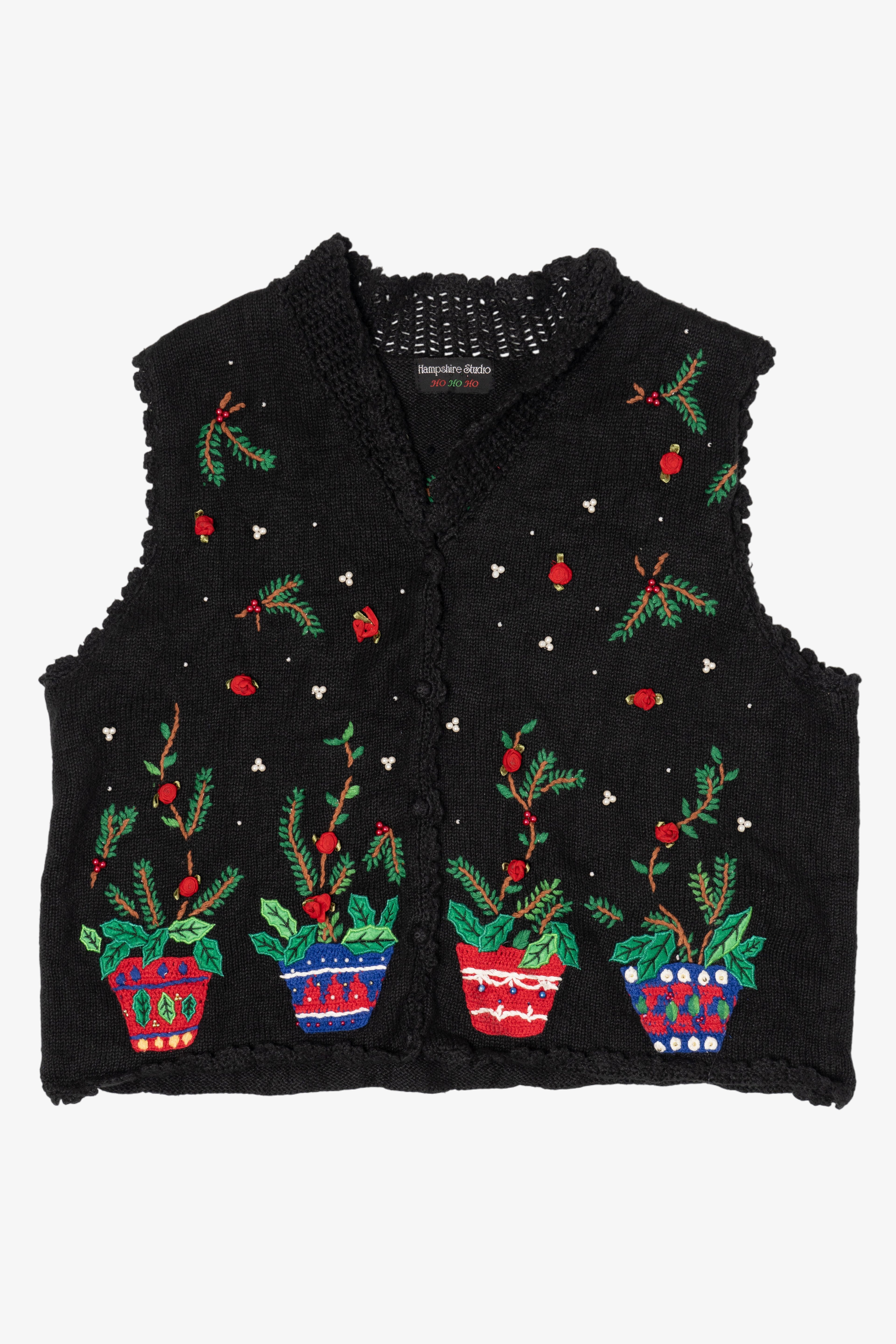 Vintage Hampshire Studio Roses Ugly Christmas Vest (1990s)