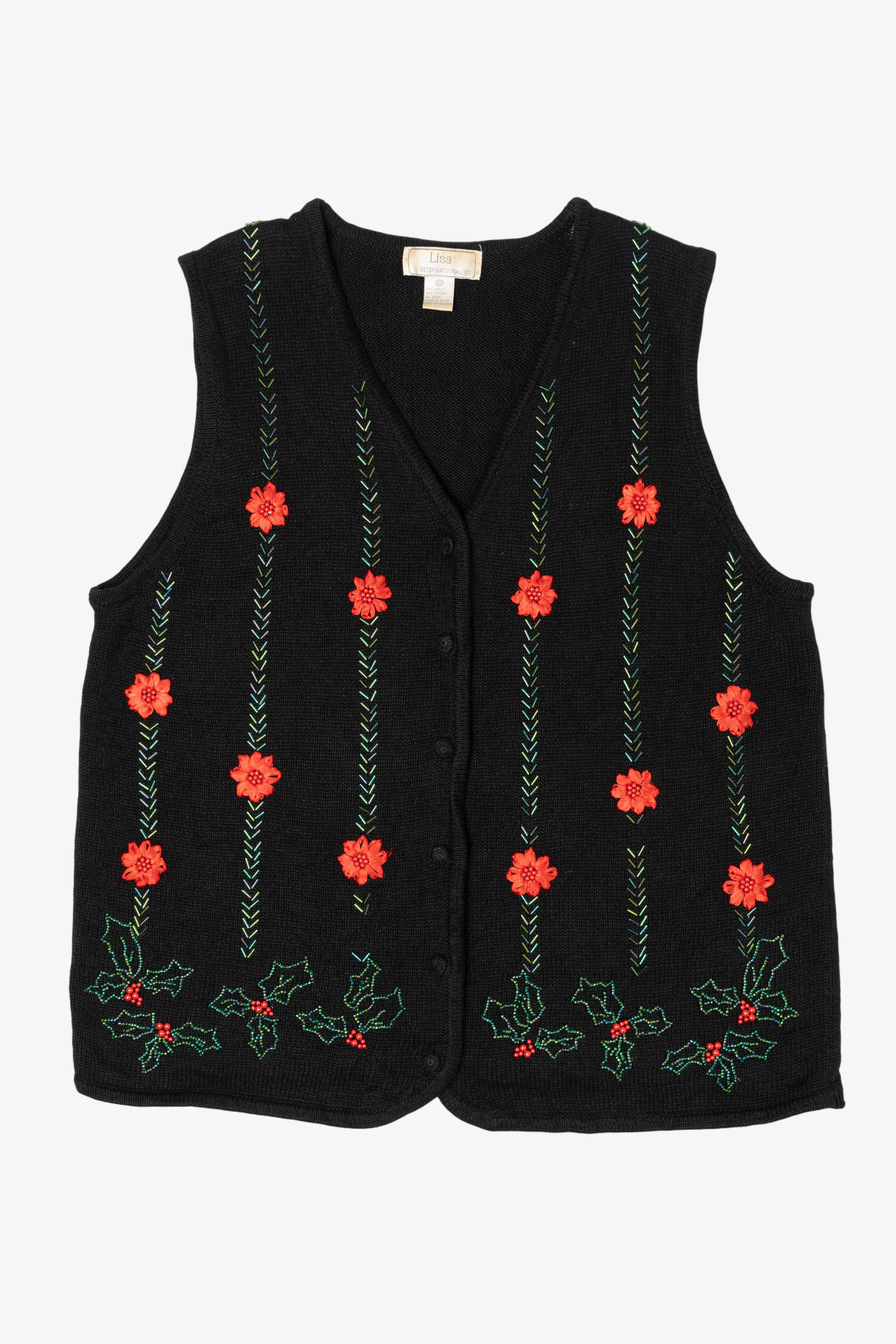 Vintage Lisa International Flowers Ugly Christmas Vest (1990s)