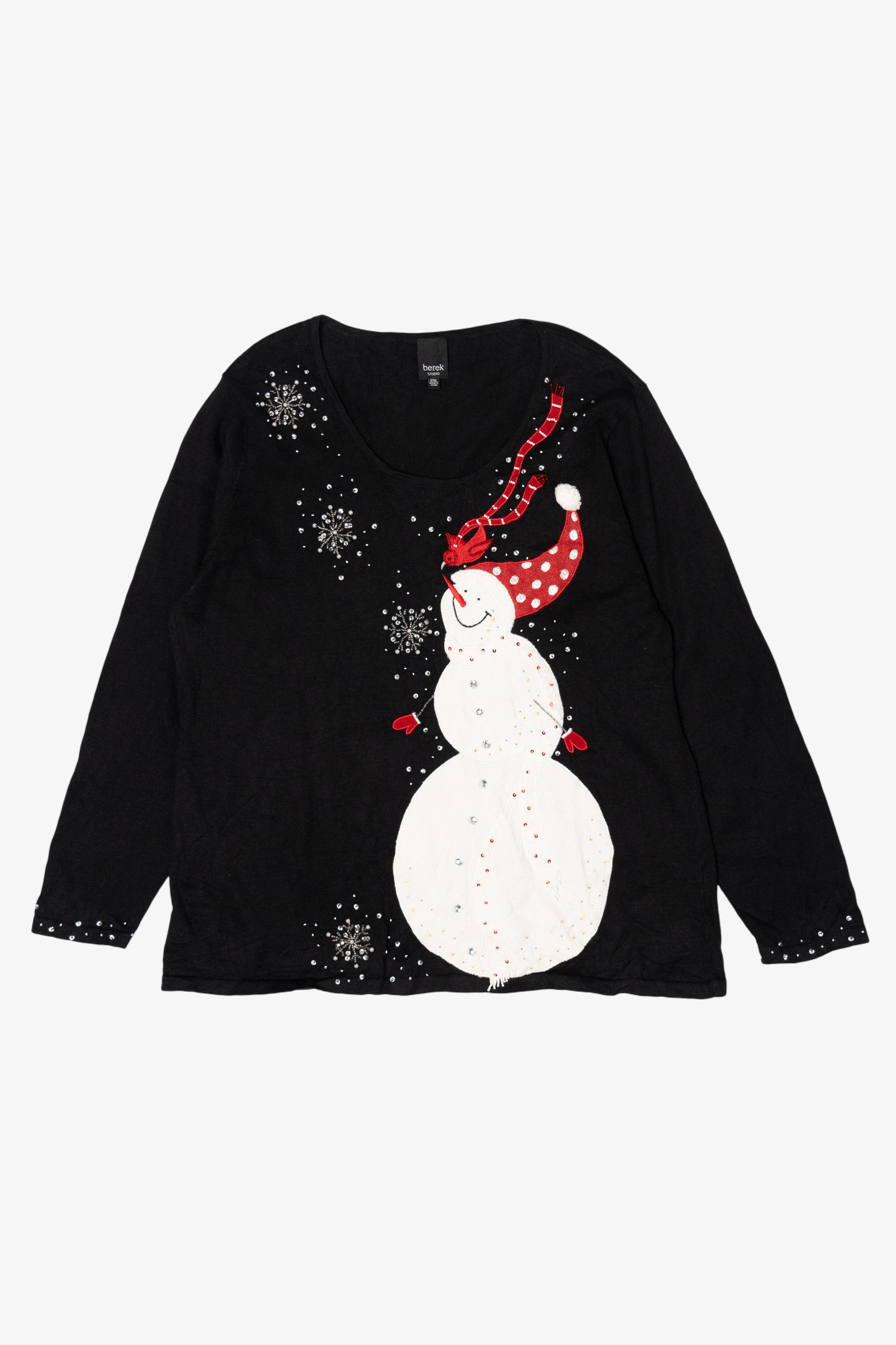 Vintage Y2k Lightweight Black Berek Studio Snowman Ugly Christmas Pullover (2000s)