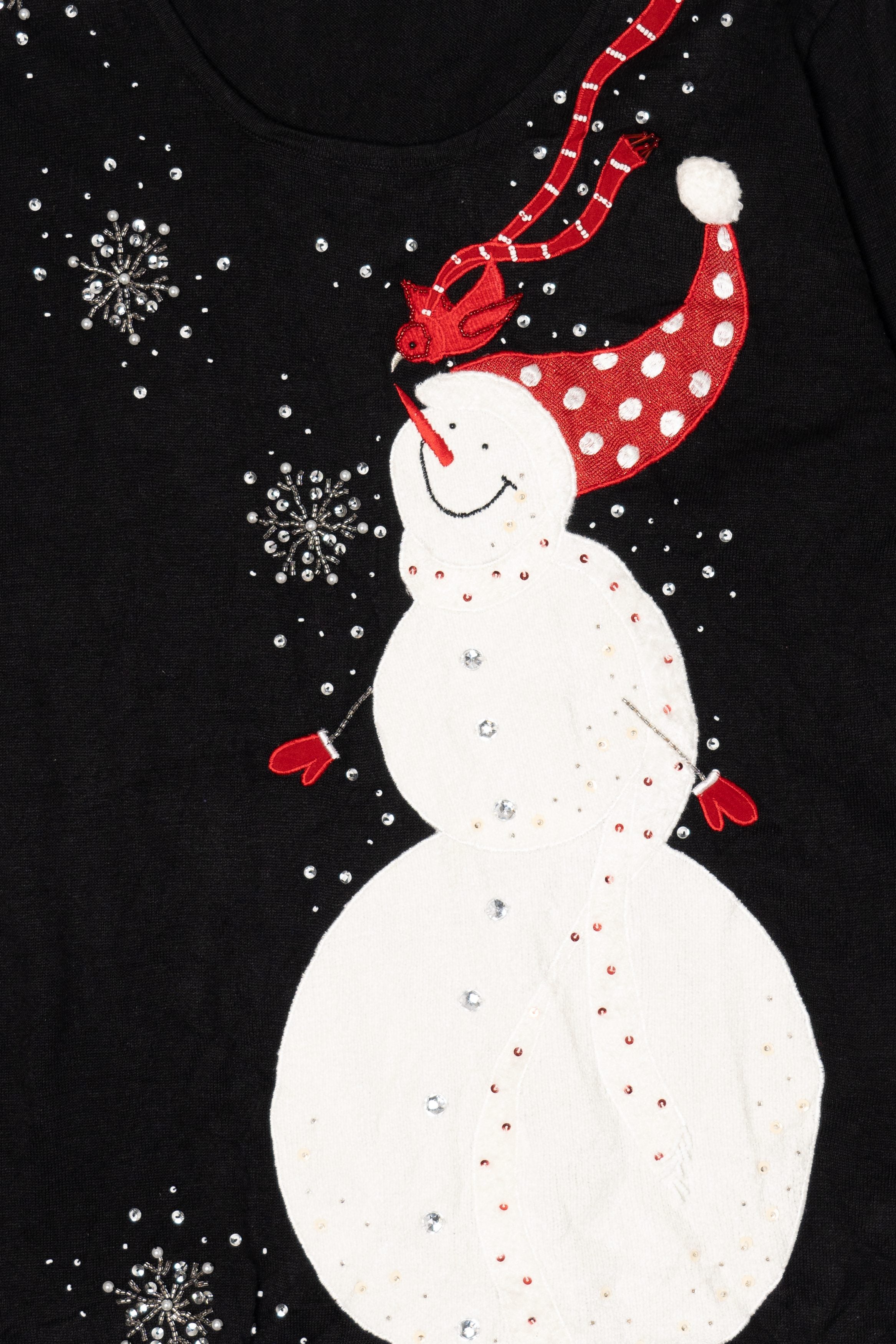 Vintage Y2k Lightweight Black Berek Studio Snowman Ugly Christmas Pullover (2000s)
