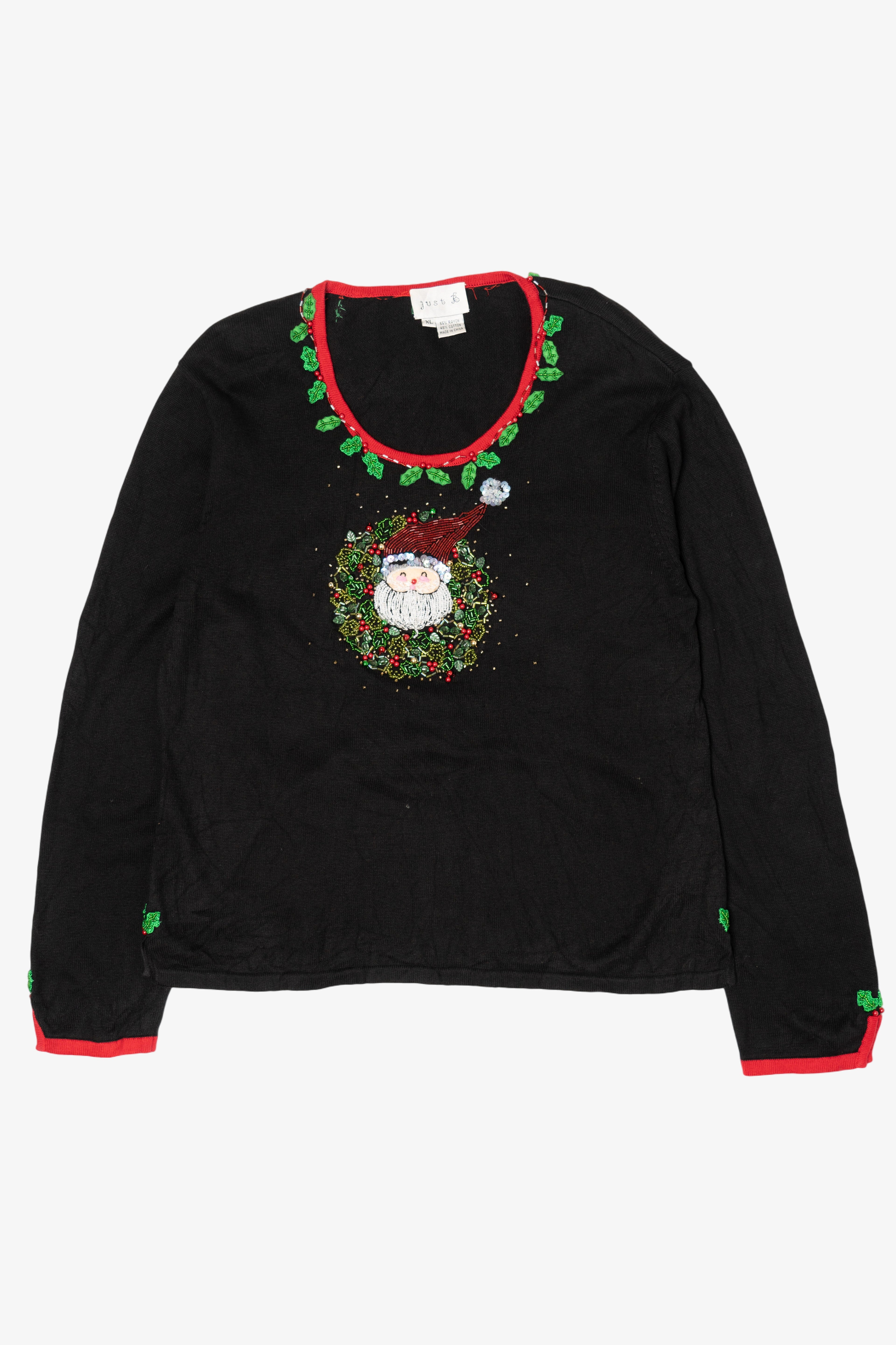 Vintage Y2k Lightweight Black Just B Santa Ugly Christmas Pullover (2000s)