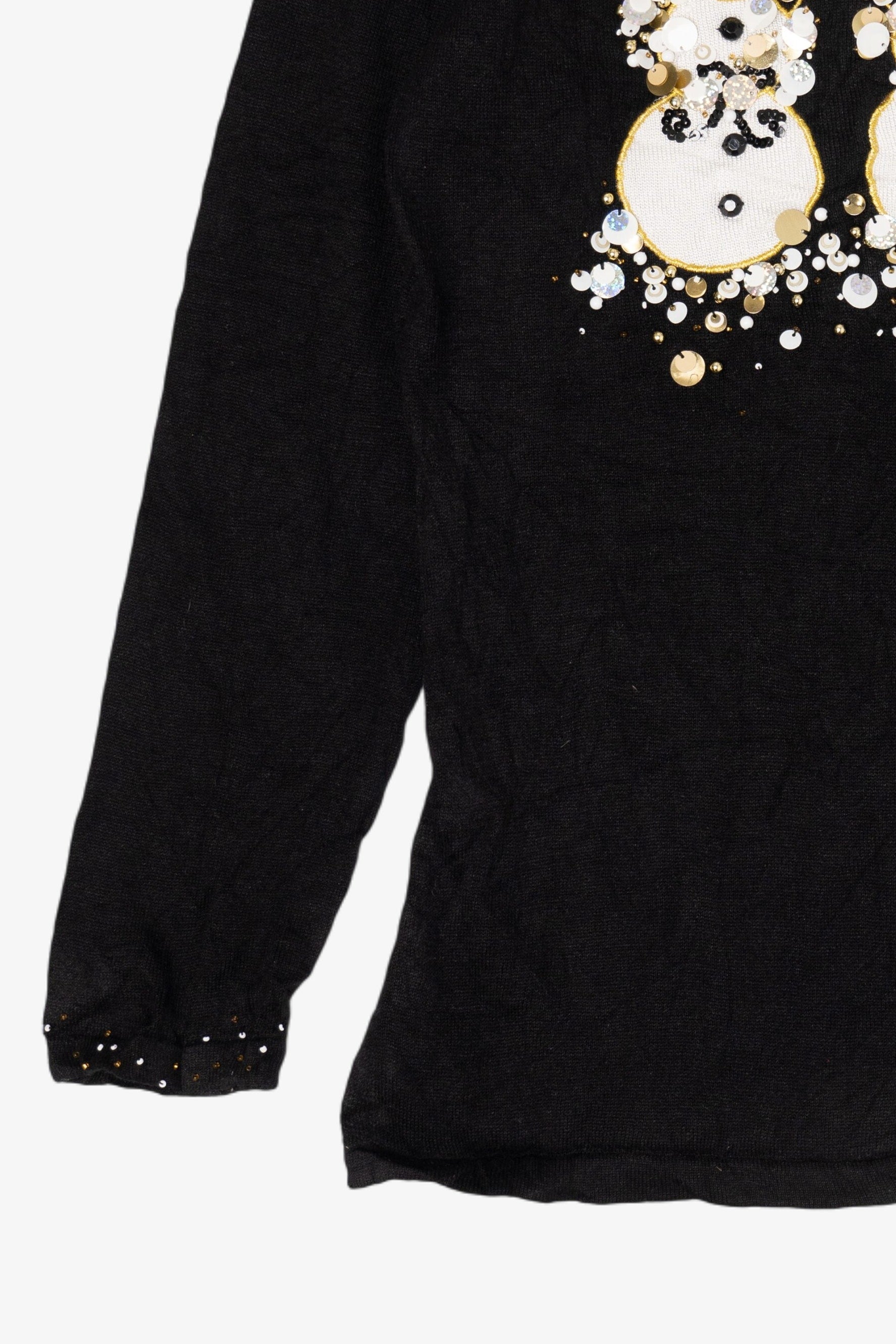 Vintage Y2k Lightweight Black Berek Snowmen Ugly Christmas Pullover (2000s)