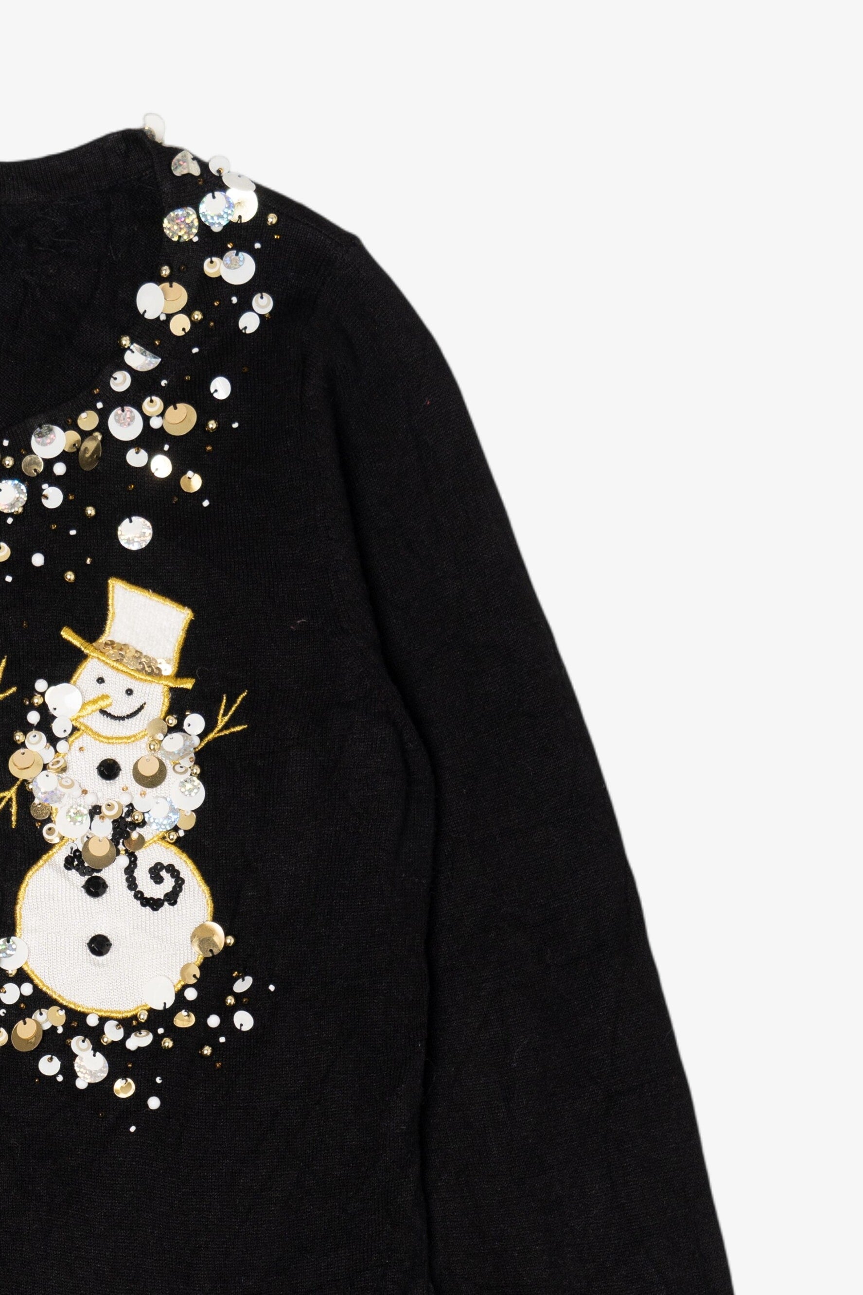 Vintage Y2k Lightweight Black Berek Snowmen Ugly Christmas Pullover (2000s)