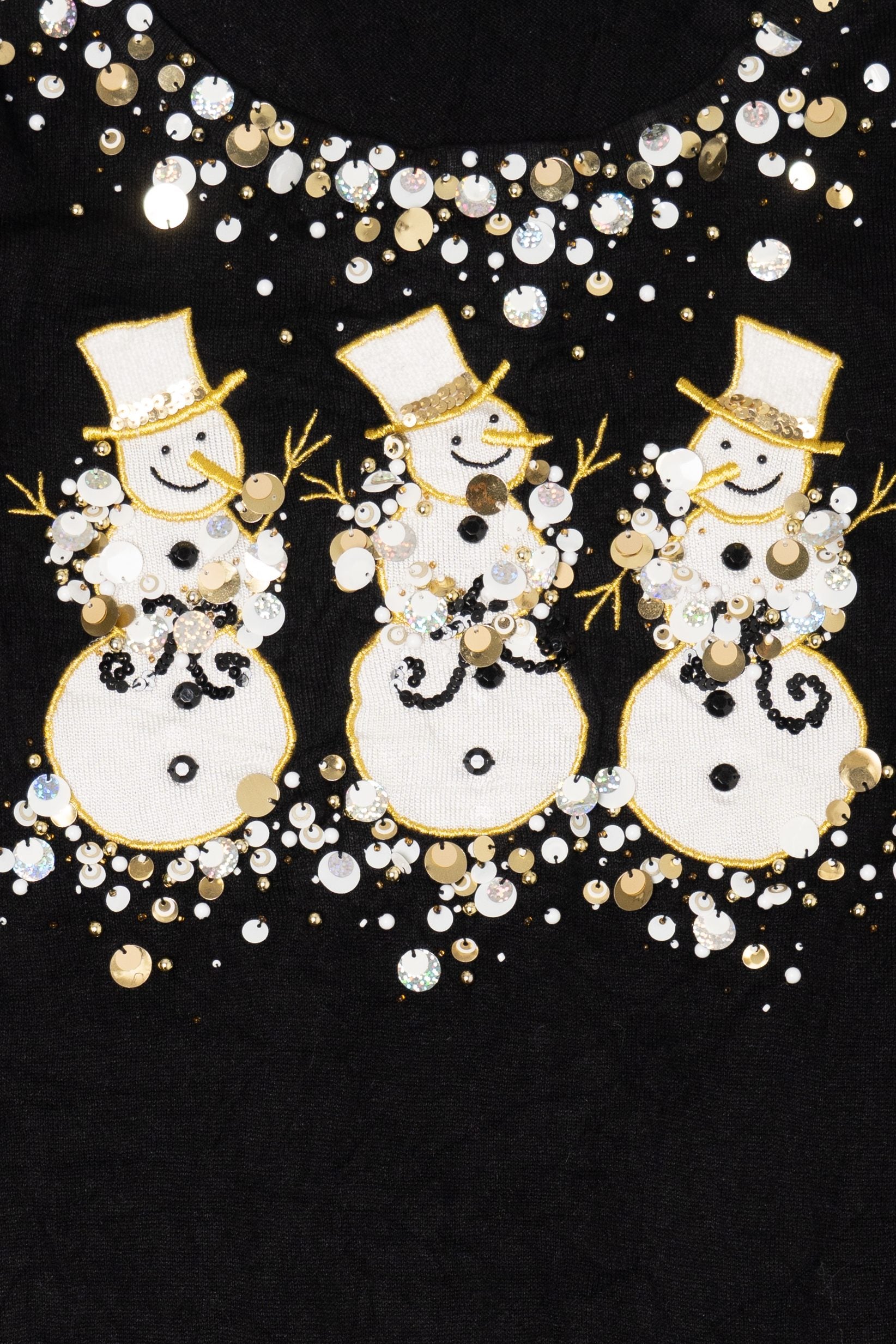 Vintage Y2k Lightweight Black Berek Snowmen Ugly Christmas Pullover (2000s)