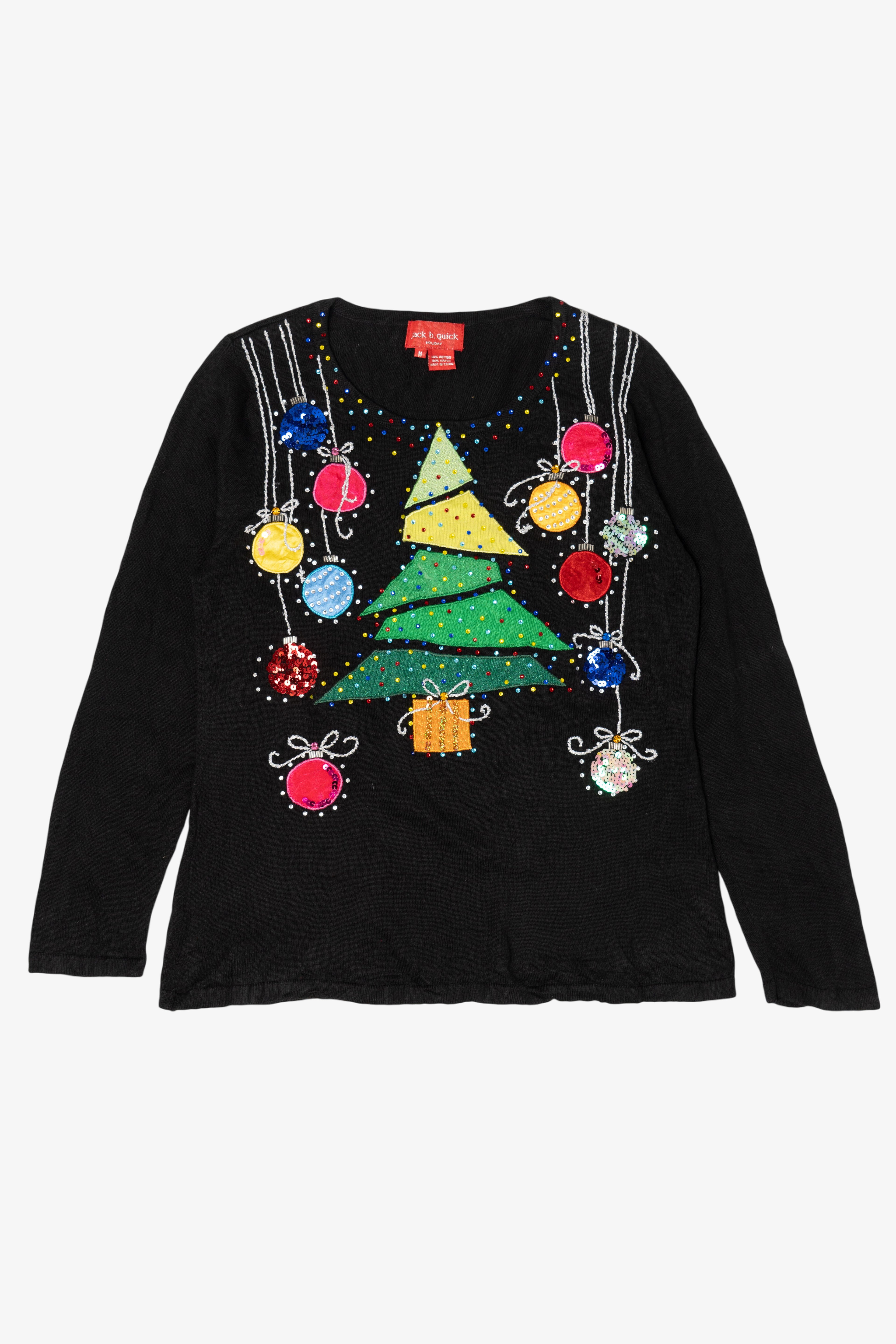 Vintage Y2k Lightweight Black Jack B. Quick Ornaments Ugly Christmas Pullover (2000s)