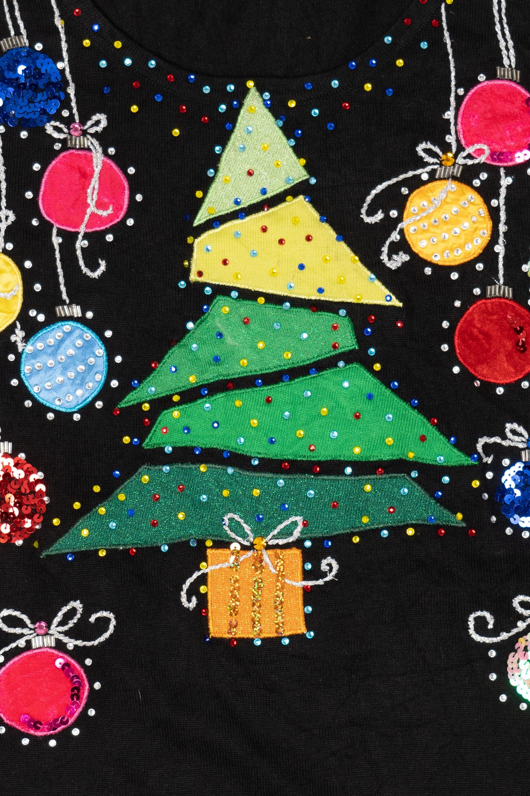 Vintage Y2k Lightweight Black Jack B. Quick Ornaments Ugly Christmas Pullover (2000s)