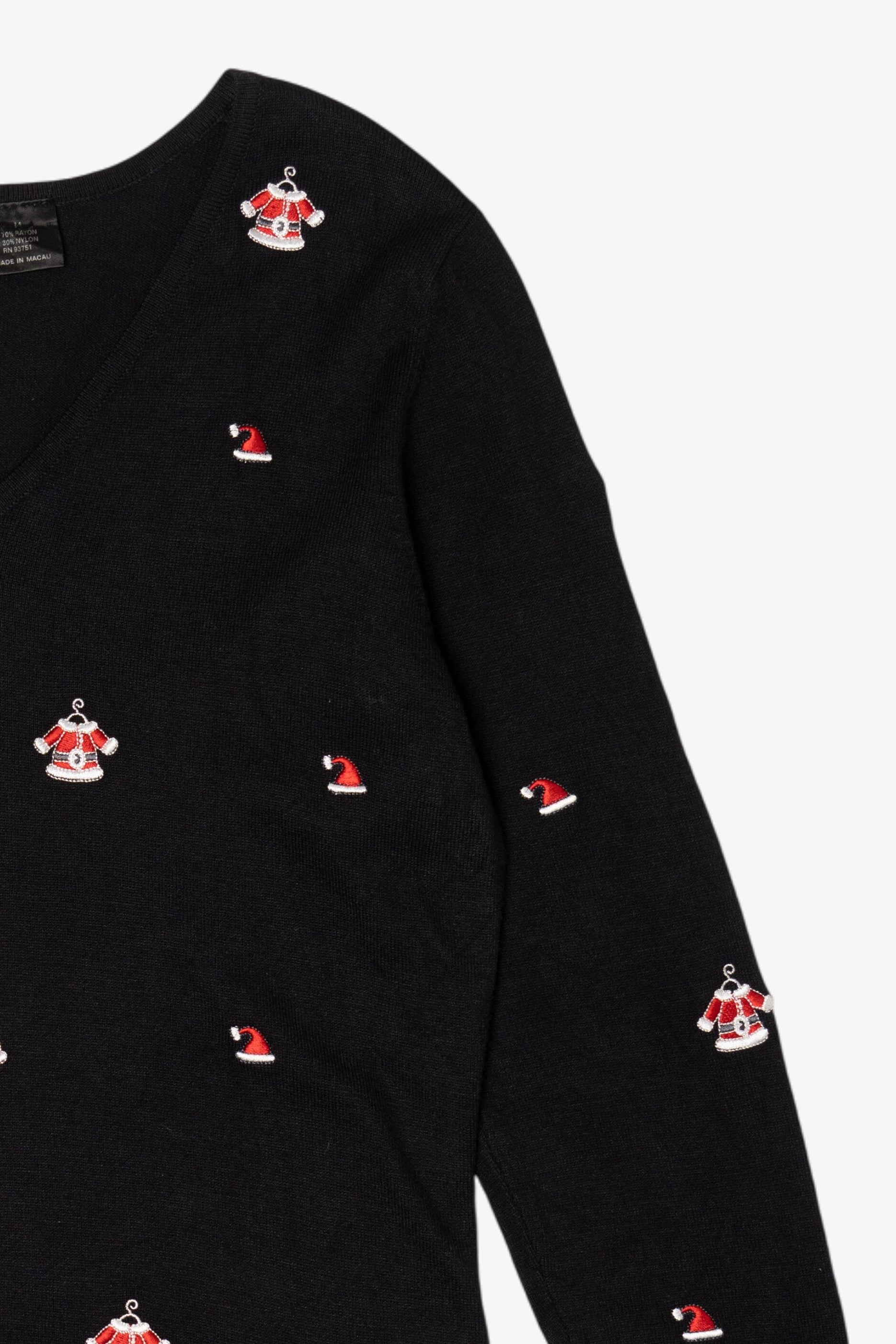 Vintage Y2k Lightweight Black Etoile Santa Clothes Ugly Christmas Pullover (2000s)