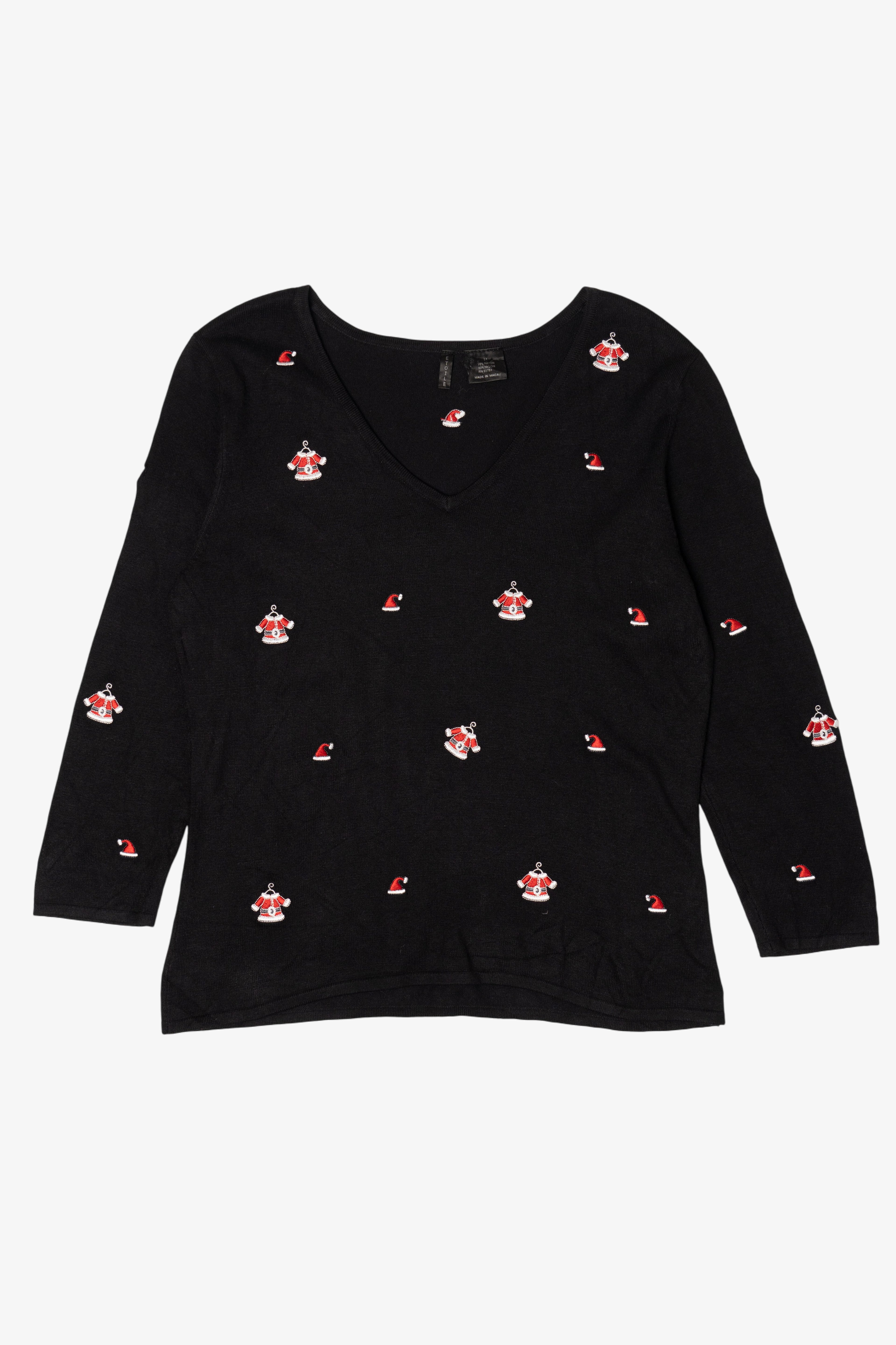 Vintage Y2k Lightweight Black Etoile Santa Clothes Ugly Christmas Pullover (2000s)