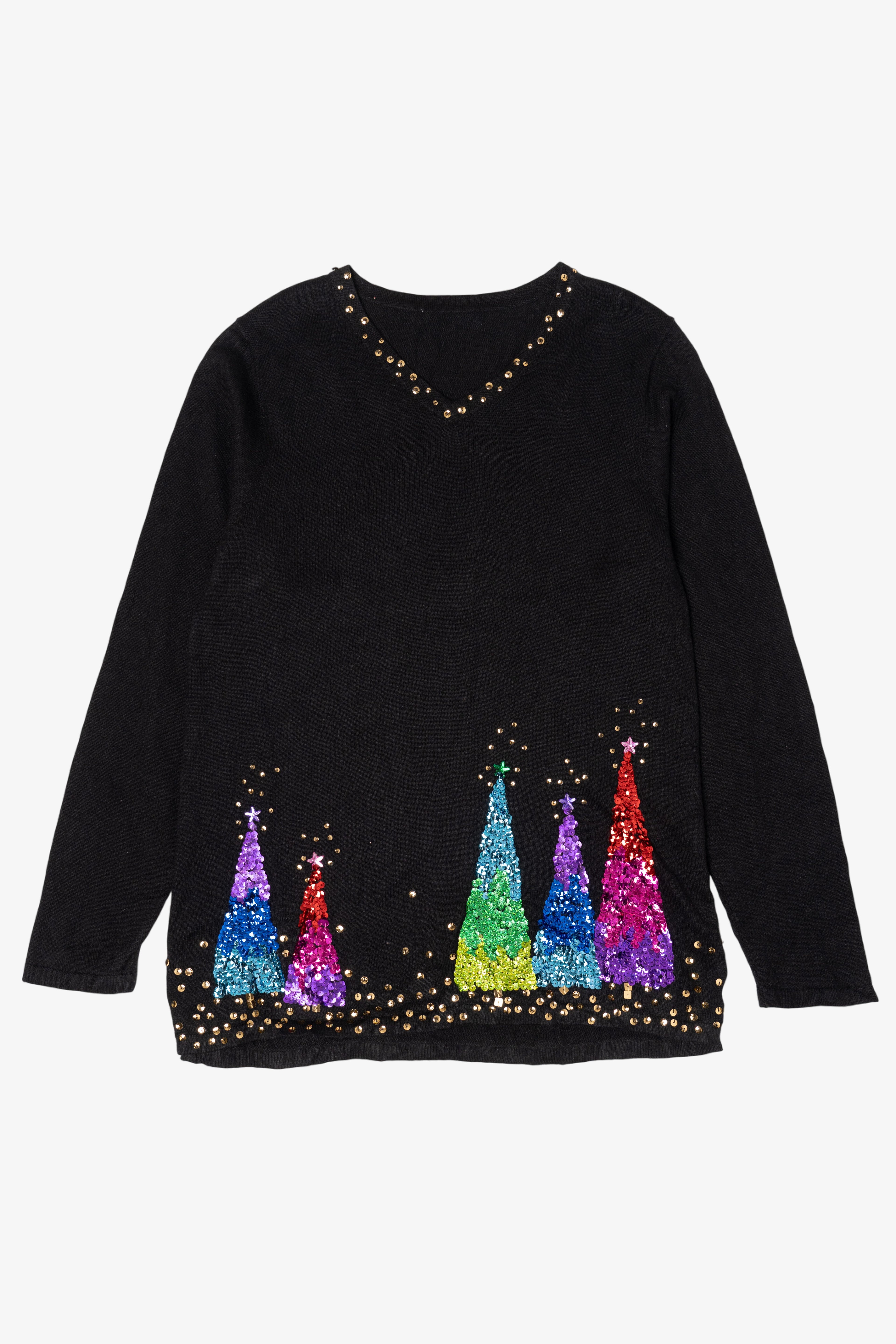 Vintage Y2k Lightweight Rainbow Trees Ugly Christmas Pullover (2000s)