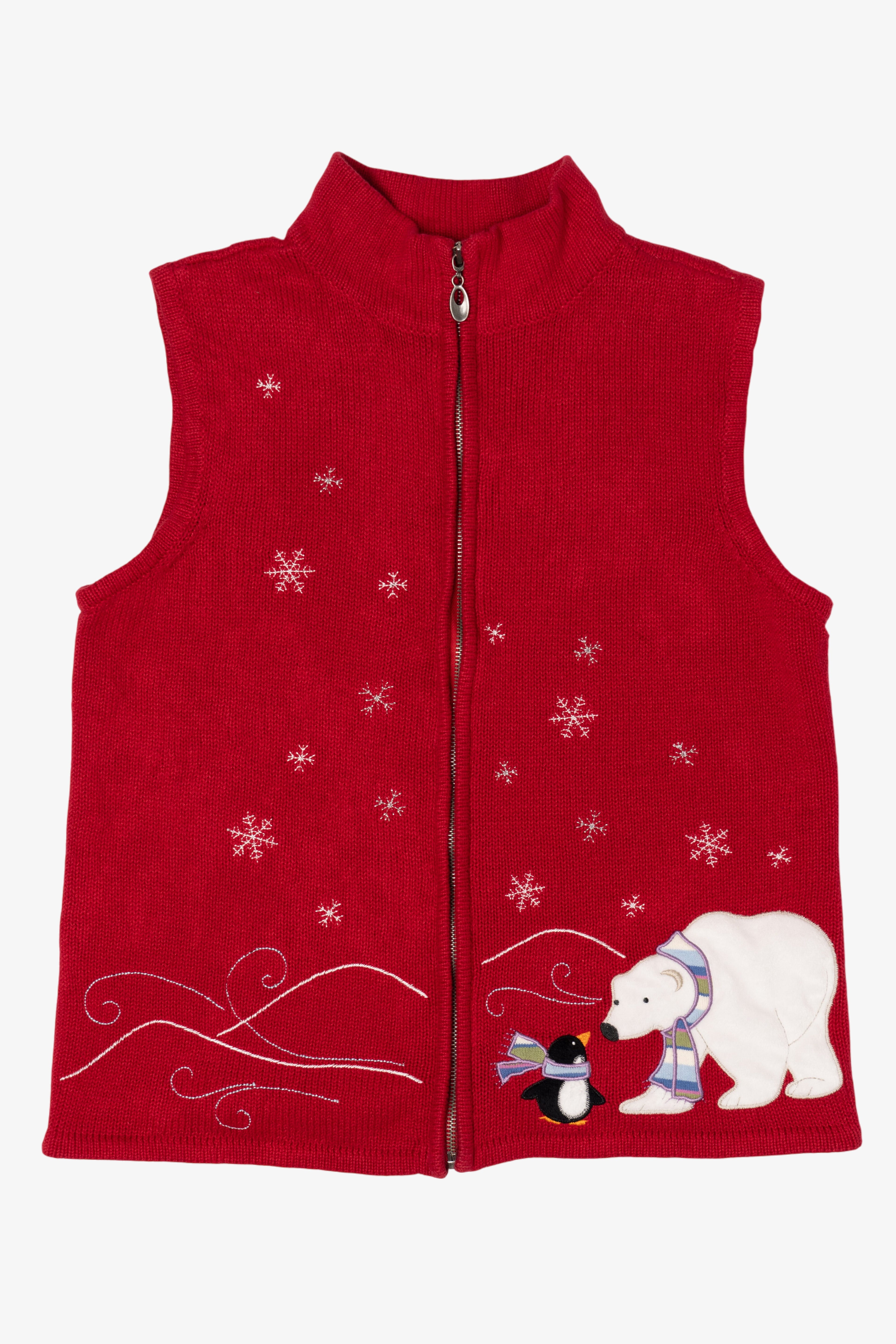 Vintage Red Christopher & Banks Polar Bear & Penguin Ugly Christmas Vest (1990s)