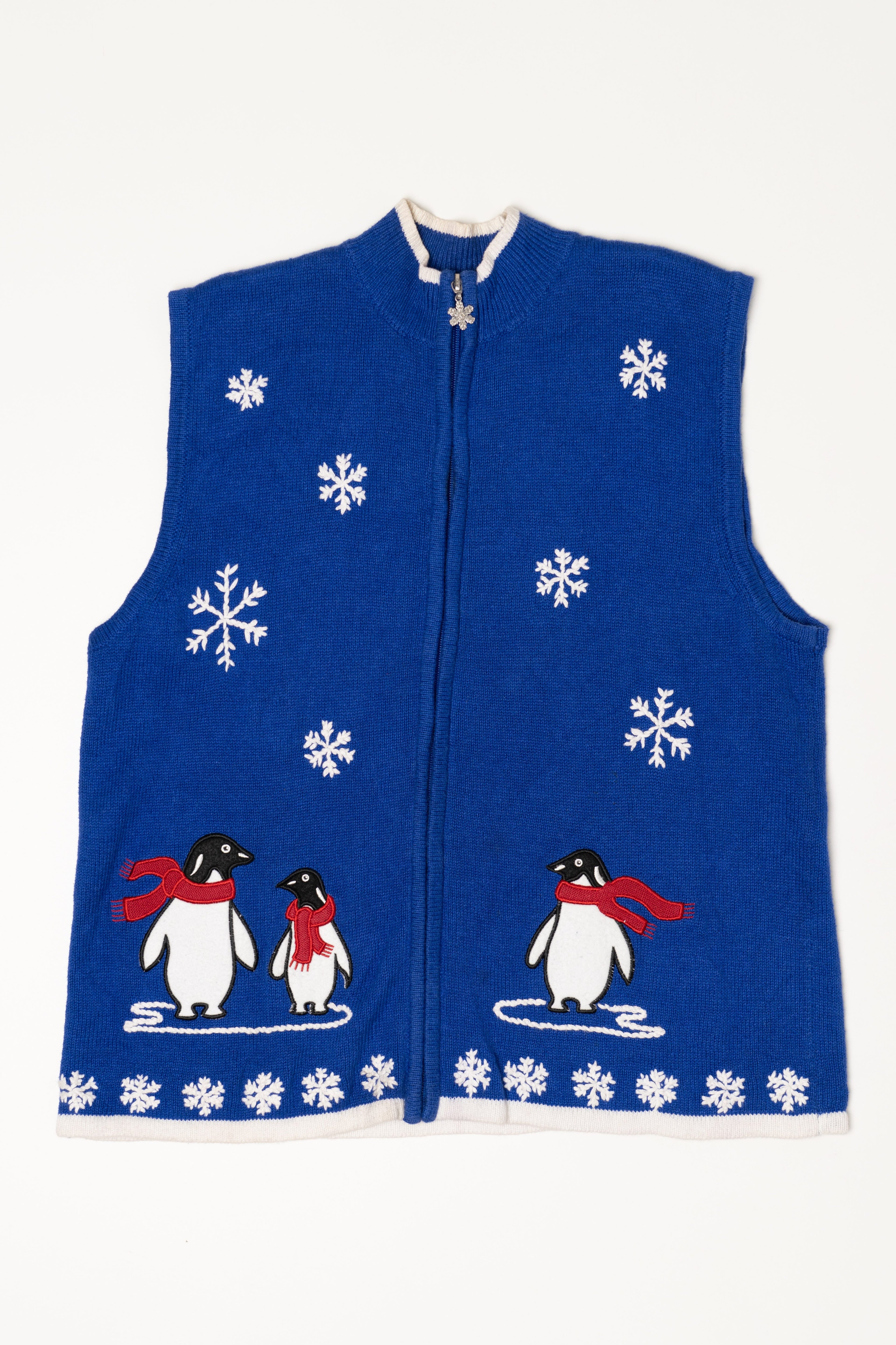 Vintage Blue Southern Lady Penguins Ugly Christmas Vest (1990s)