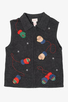 Vintage Dark Gray Crystal Kole Mittens Ugly Christmas Vest (1990s)