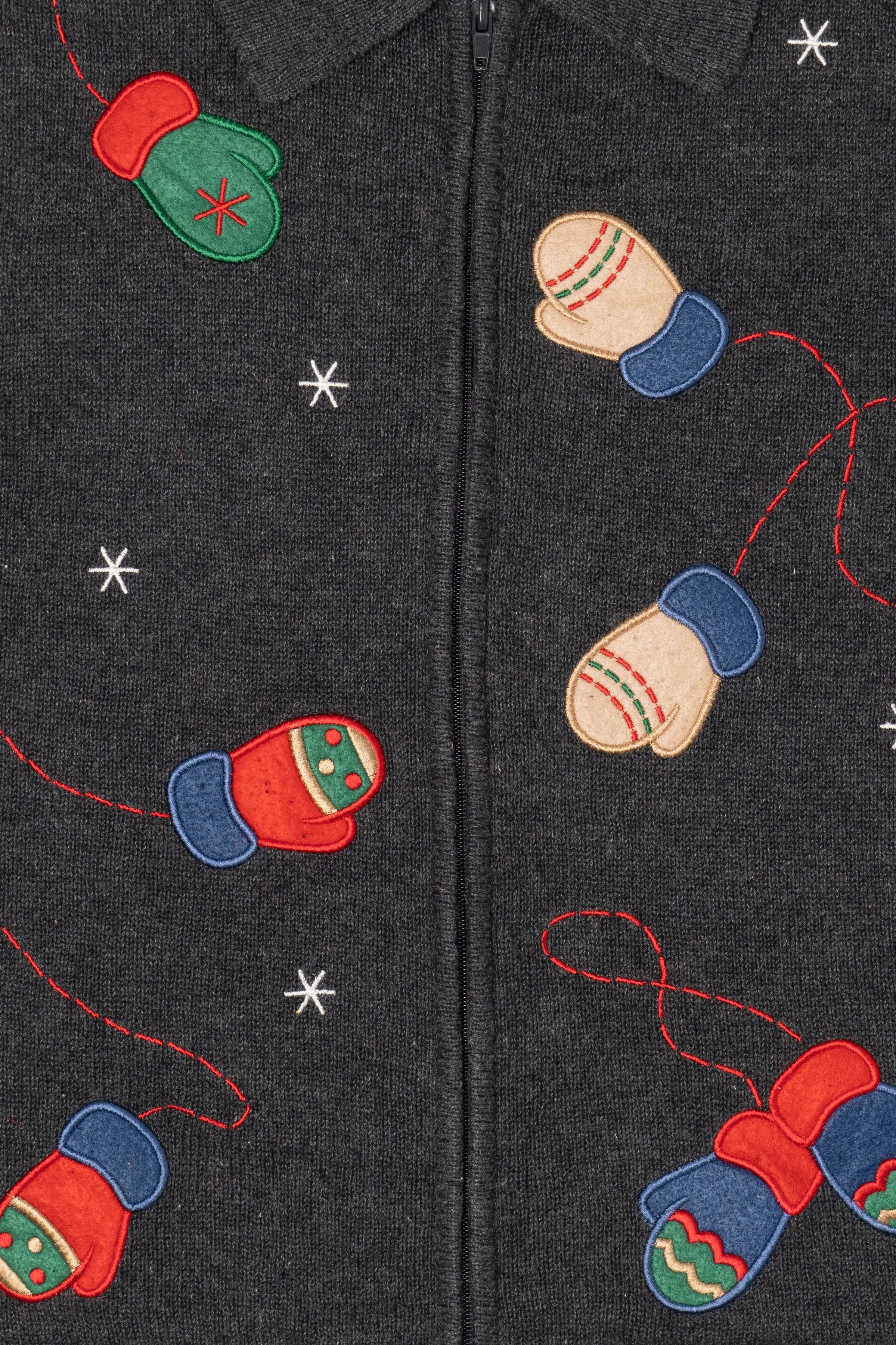 Vintage Dark Gray Crystal Kole Mittens Ugly Christmas Vest (1990s)