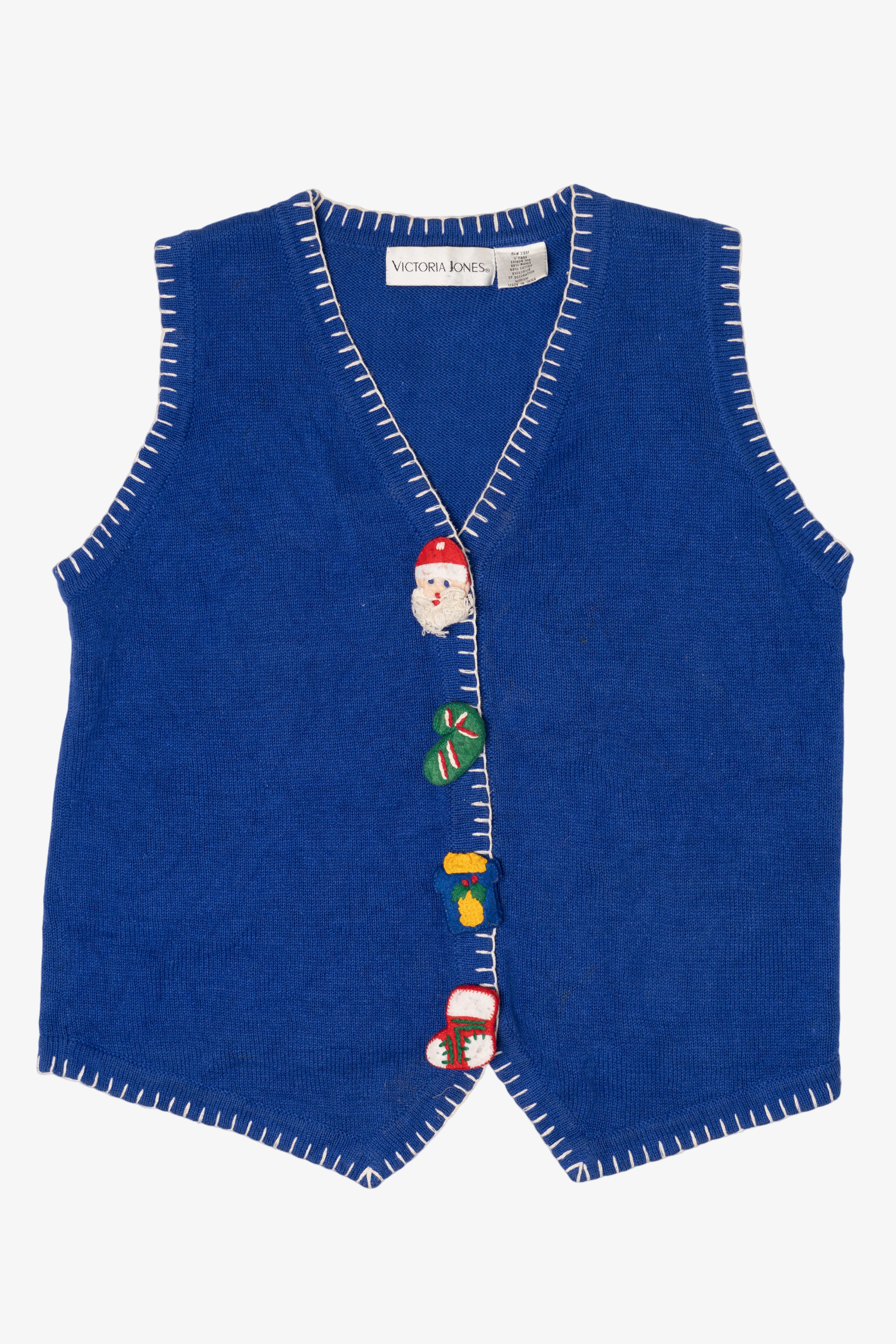 Vintage Blue Victoria Jones Ugly Christmas Vest (1990s)