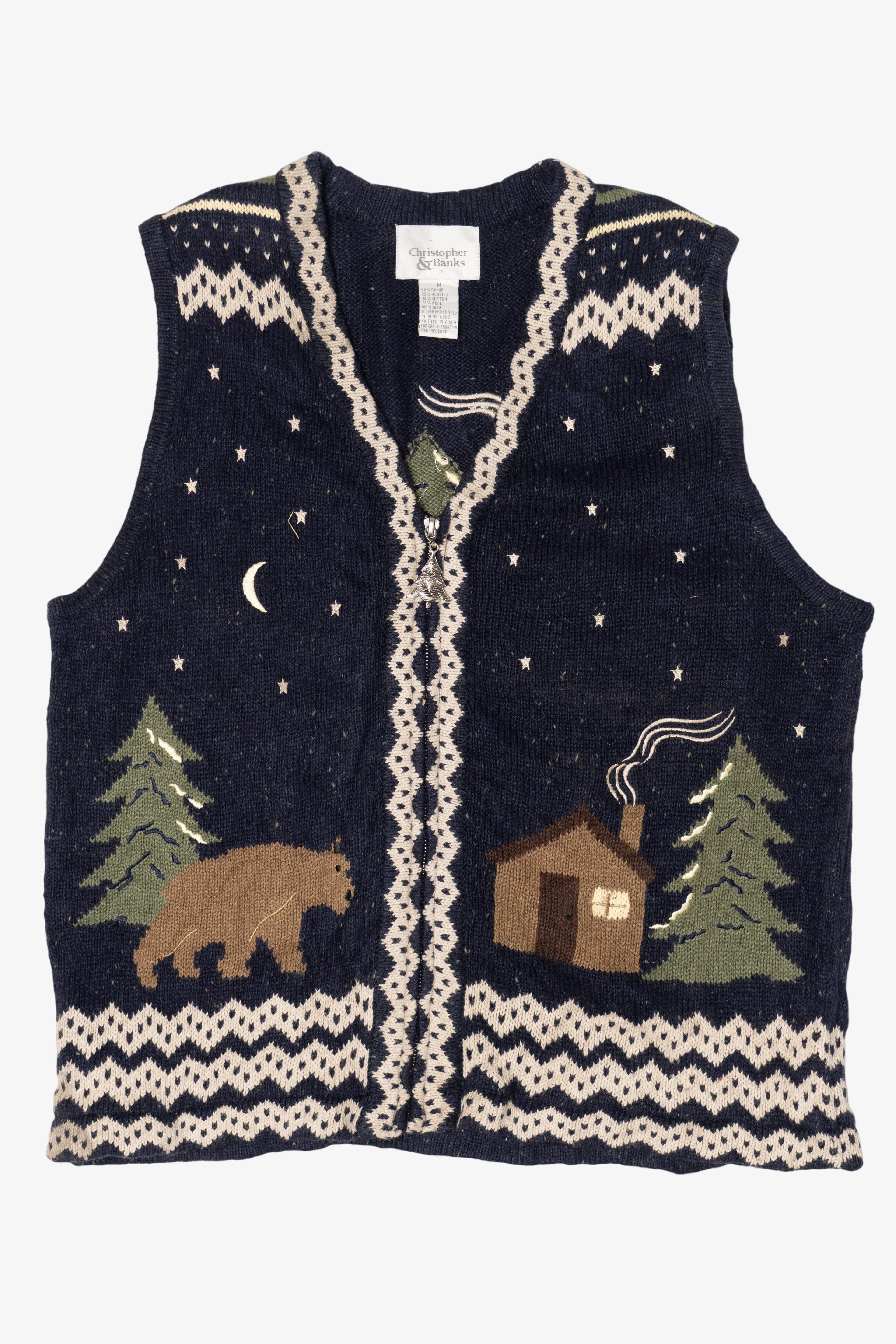 Vintage Blue Christopher & Banks Bear Ugly Christmas Vest (1990s)