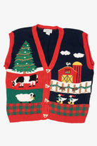 Vintage Blue Sweater Holiday Farm Loft Ugly Christmas Vest (1990s)