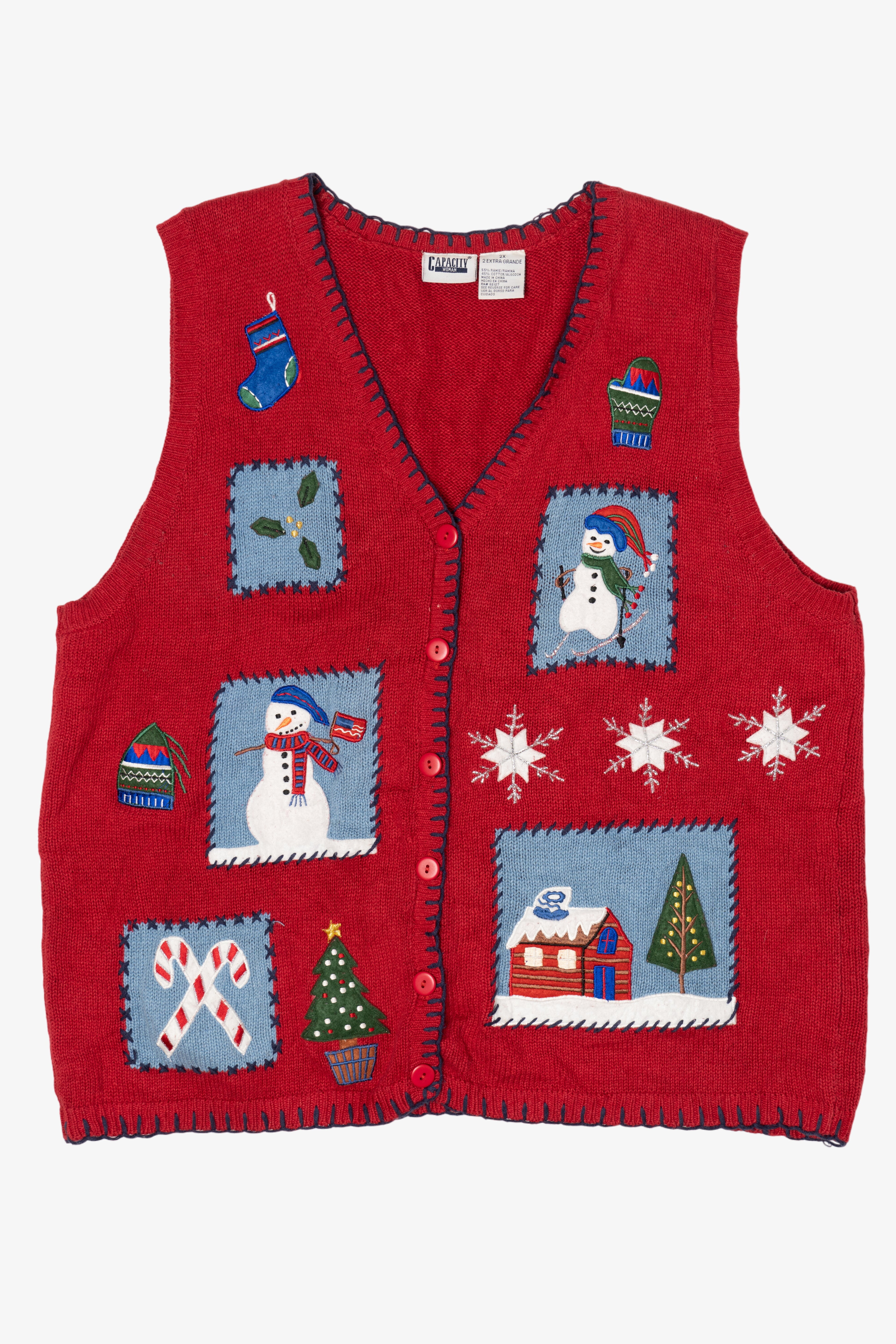 Vintage Red Capacity Snowmen Ugly Christmas Vest (1990s)