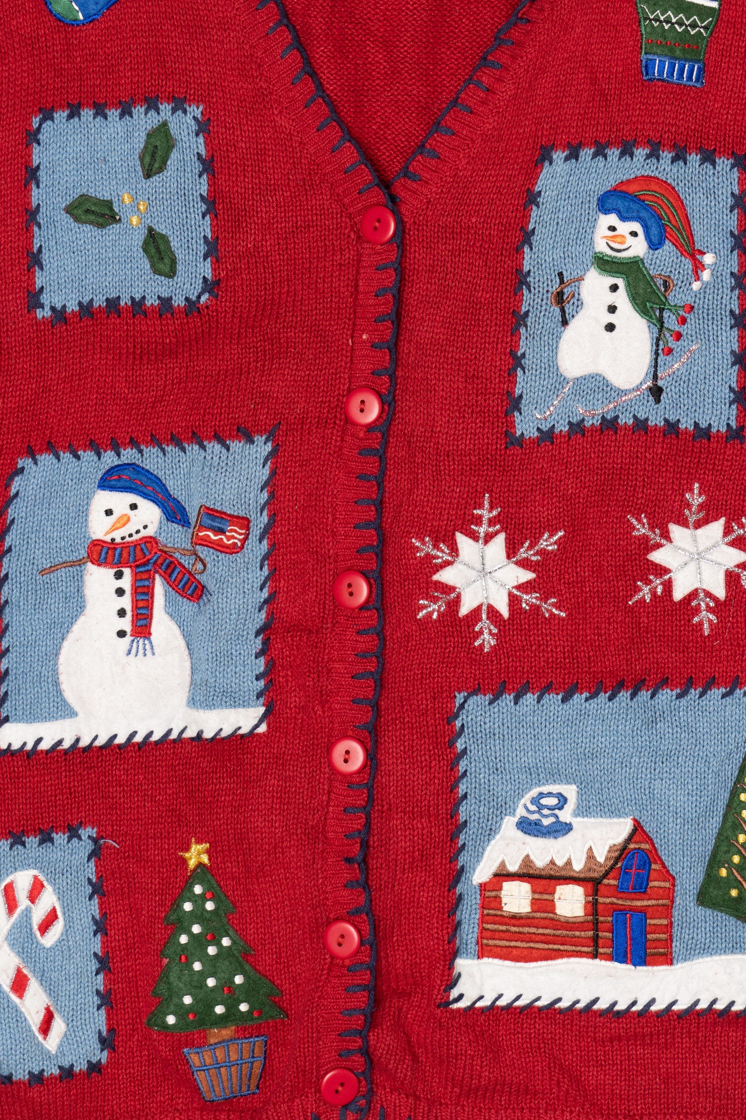 Vintage Red Capacity Snowmen Ugly Christmas Vest (1990s)