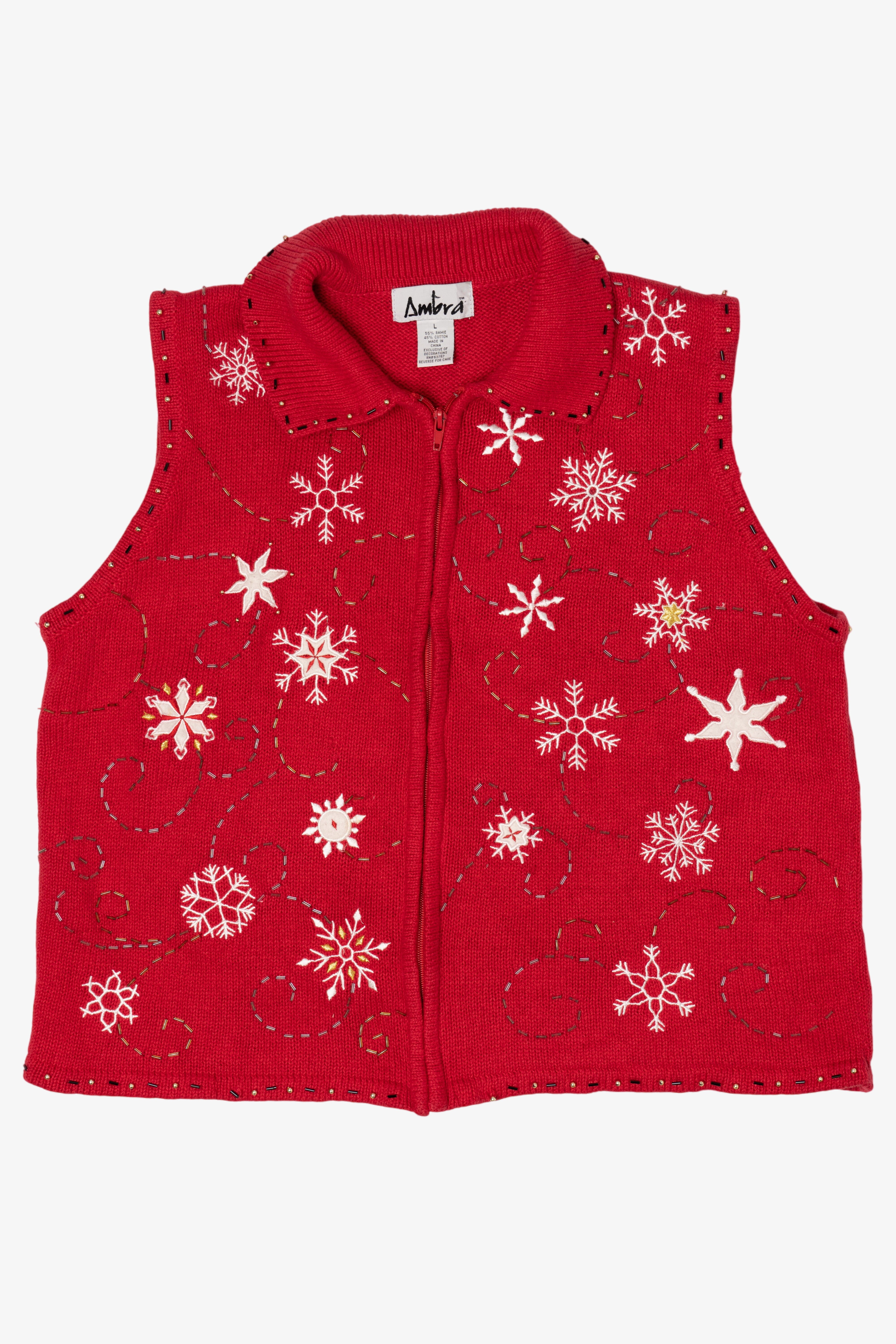 Vintage Red Ambra Snowflakes Ugly Christmas Vest (1990s)