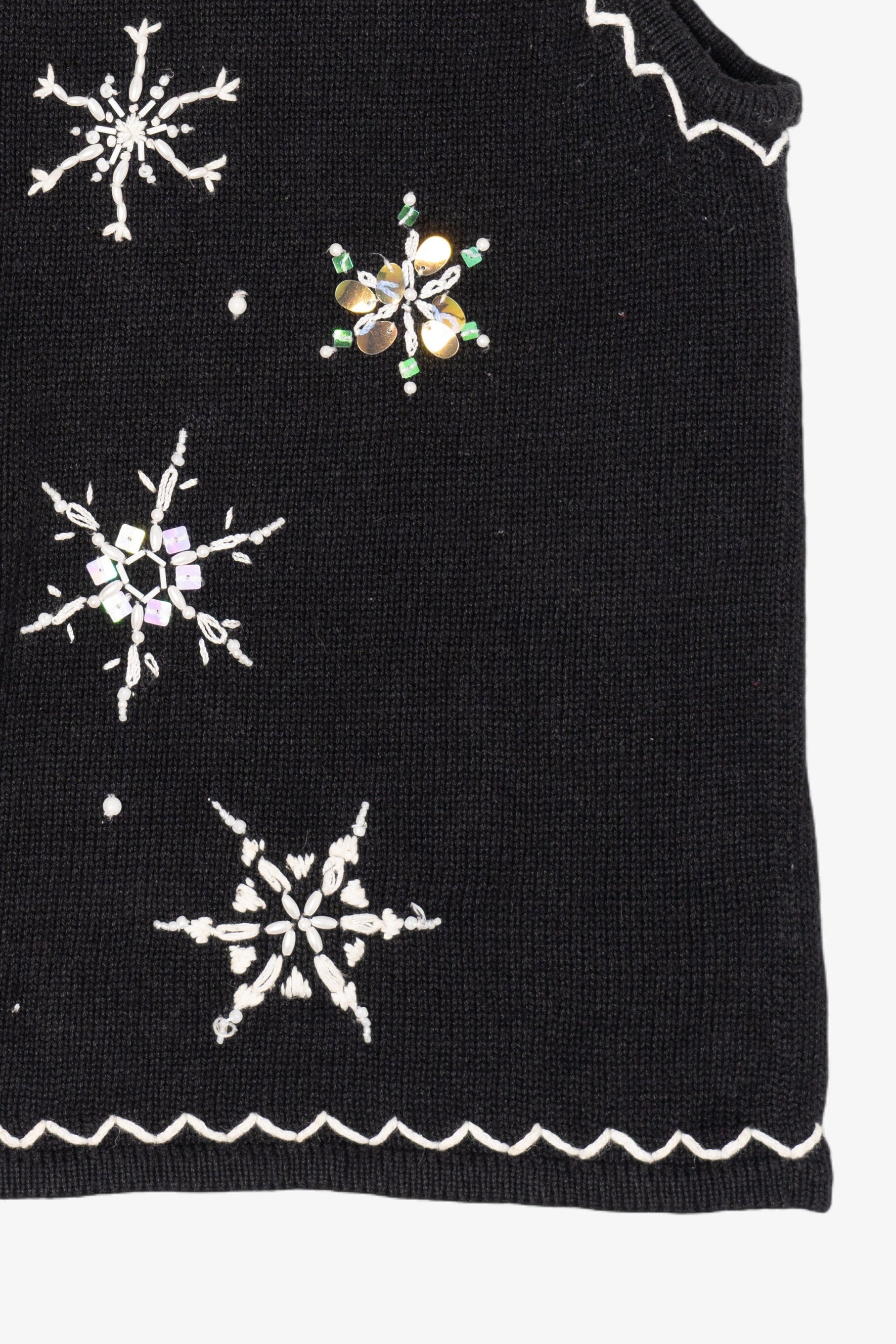 Vintage Black Mercer Street Snowflakes Ugly Christmas Vest (1990s)