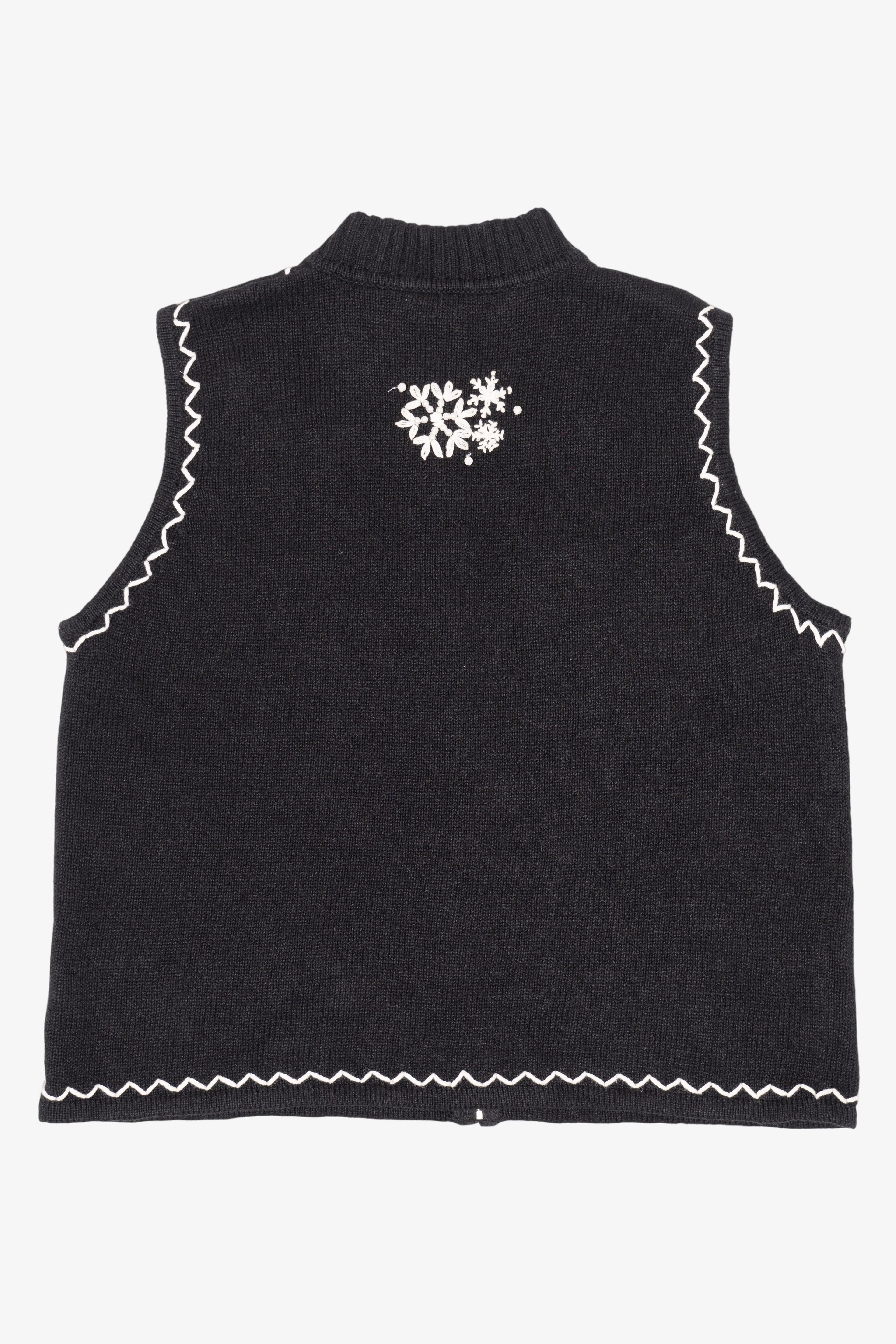 Vintage Black Mercer Street Snowflakes Ugly Christmas Vest (1990s)