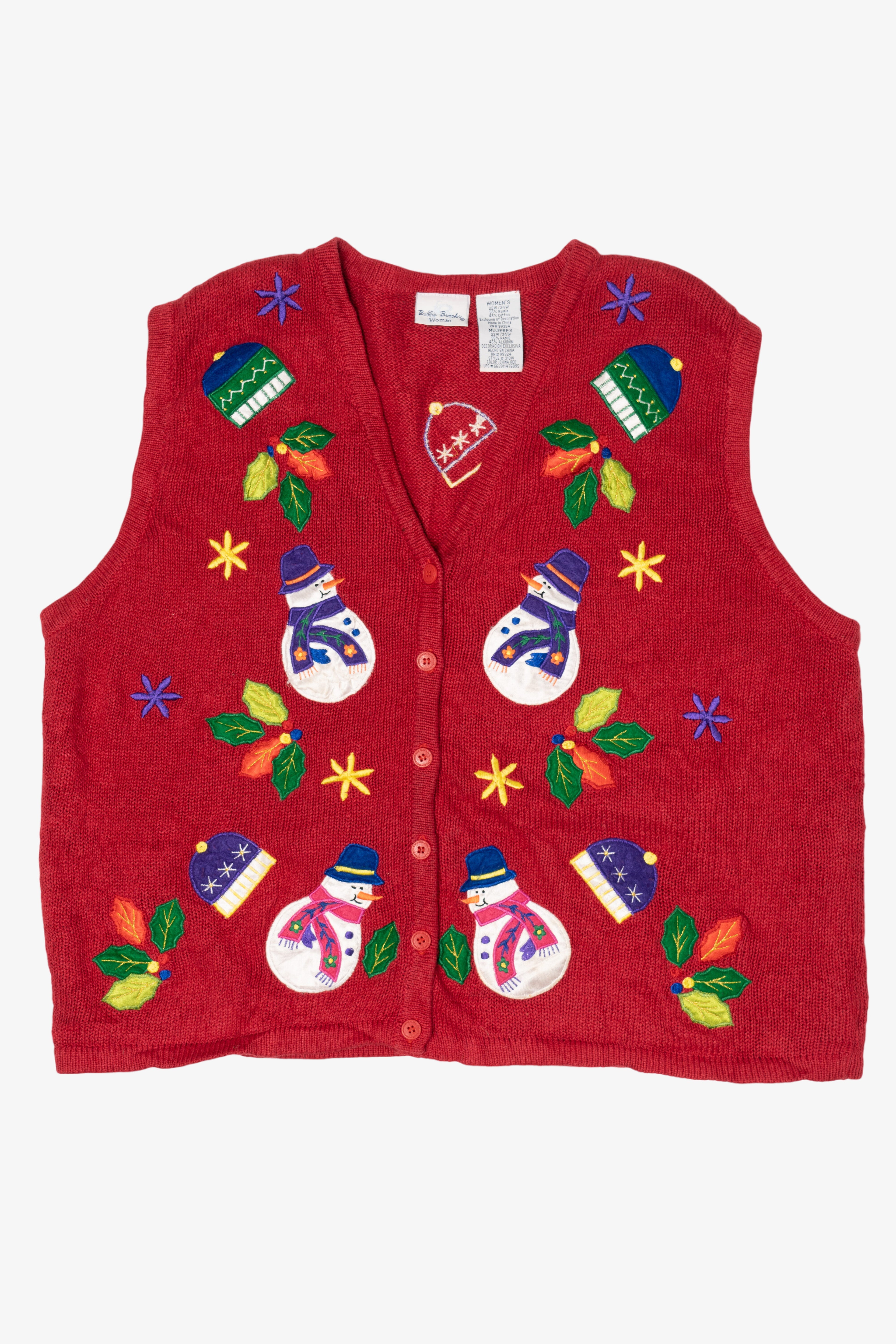 Vintage Red Bobbie Brooks Snowmen Ugly Christmas Vest (1990s)
