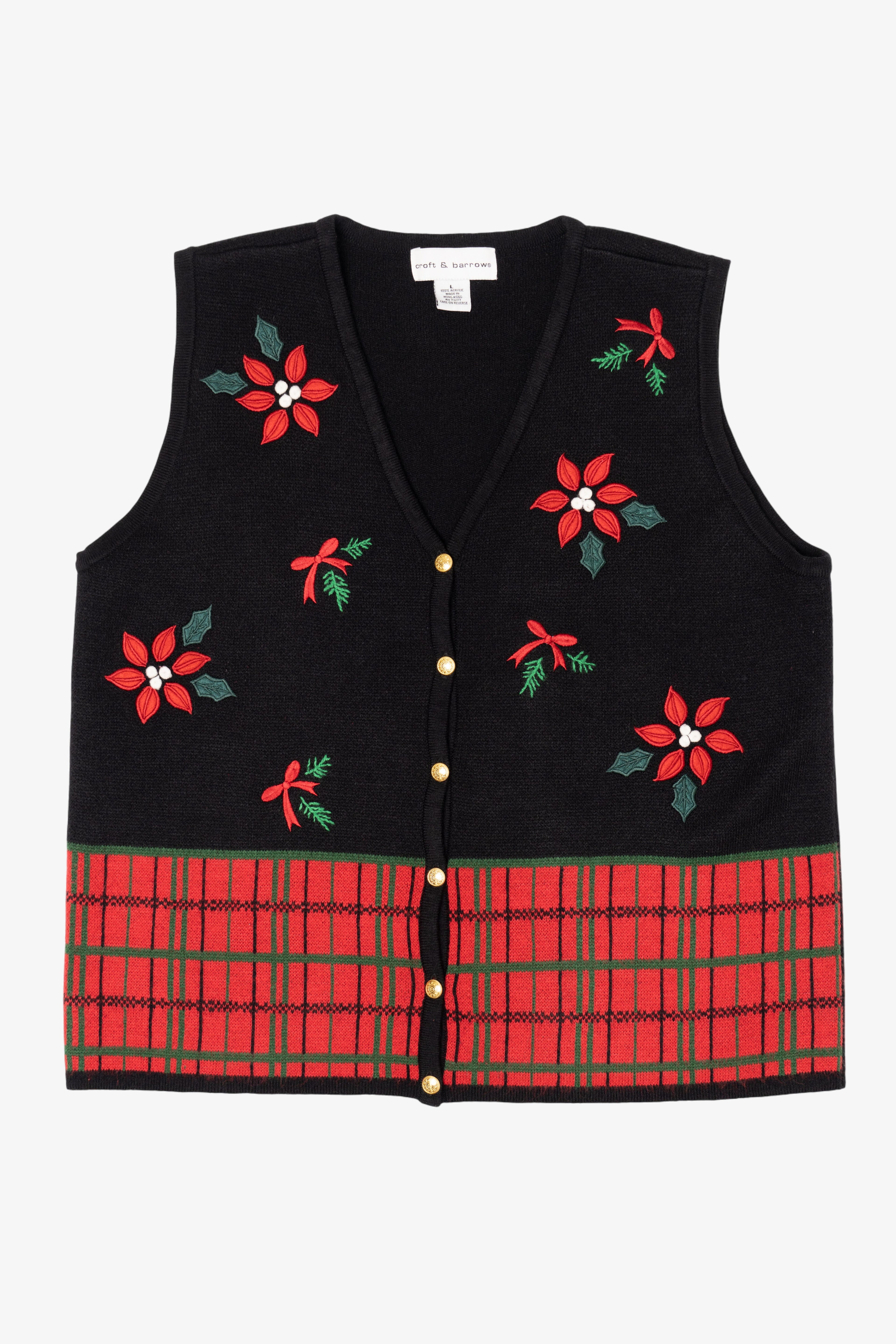 Vintage Black Croft & Barrow Flowers Ugly Christmas Vest (2000s)