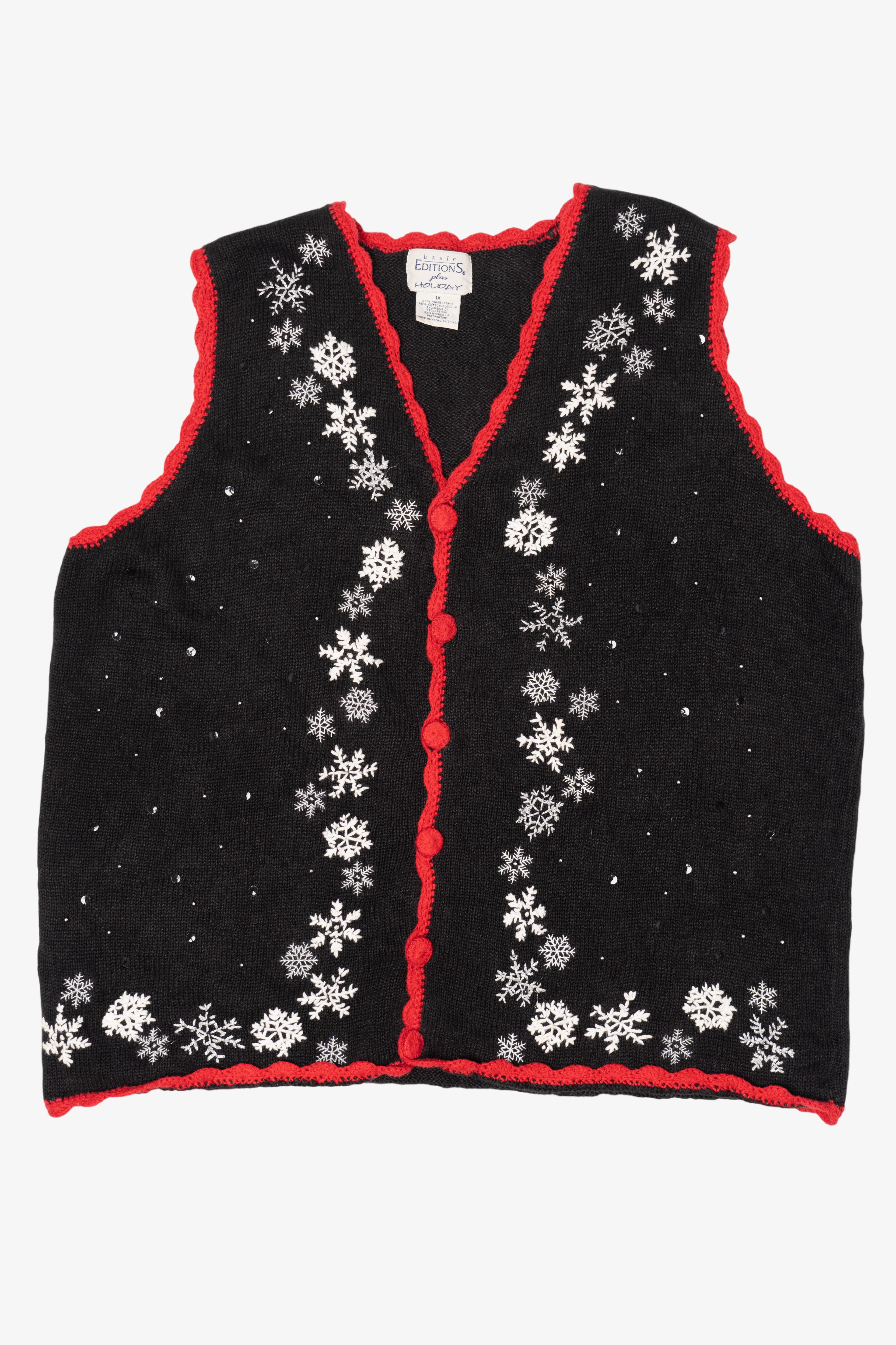 Vintage Black Basic Editions Snowflakes Ugly Christmas Vest (1990s)
