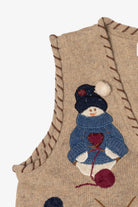 Vintage Beige PBJ Sport Snowmen Knitting Ugly Christmas Vest (1990s)