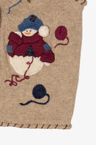 Vintage Beige PBJ Sport Snowmen Knitting Ugly Christmas Vest (1990s)