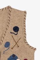 Vintage Beige PBJ Sport Snowmen Knitting Ugly Christmas Vest (1990s)