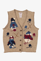 Vintage Beige PBJ Sport Snowmen Knitting Ugly Christmas Vest (1990s)