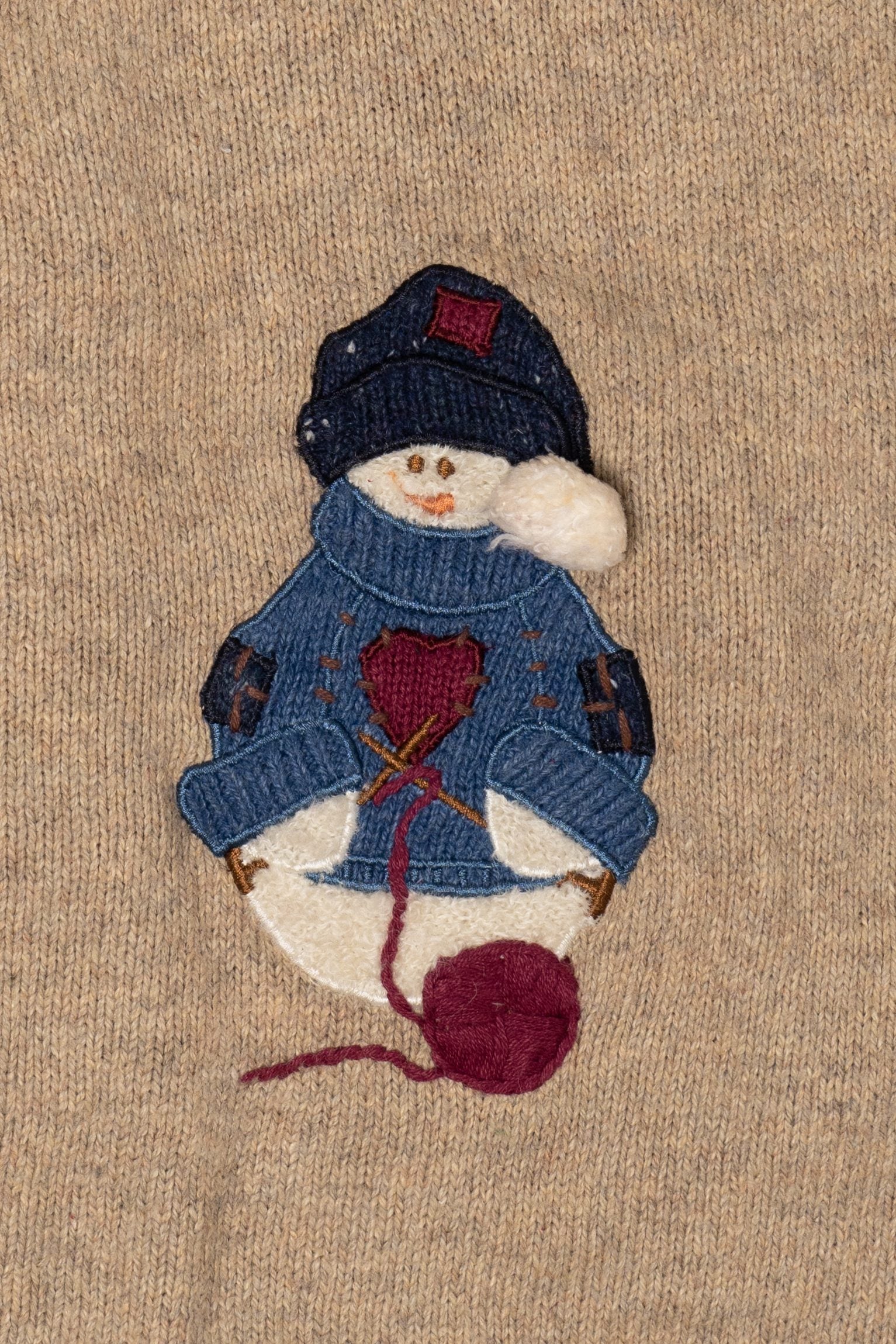 Vintage Beige PBJ Sport Snowmen Knitting Ugly Christmas Vest (1990s)