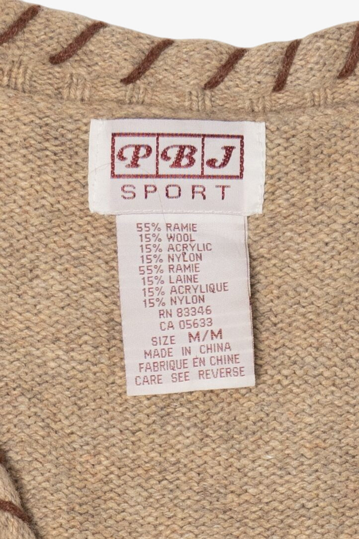 Vintage Beige PBJ Sport Snowmen Knitting Ugly Christmas Vest (1990s)