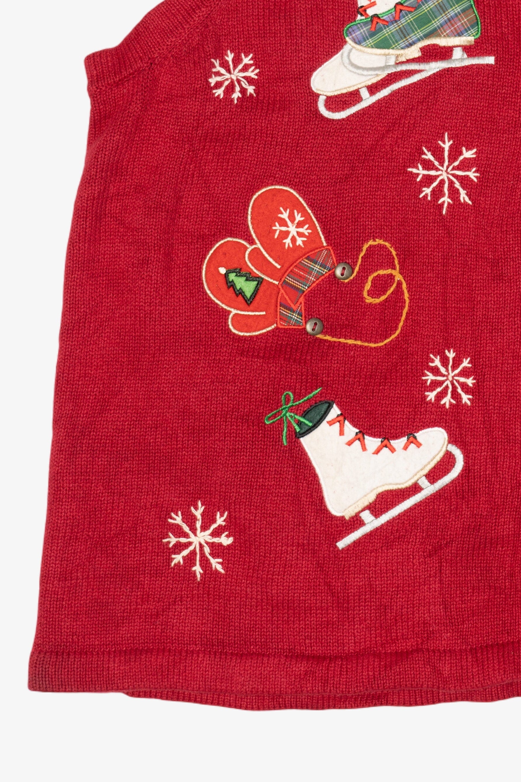 Vintage Red Basic Editions Ice Skates And Mittens Ugly Christmas Vest (1990s)