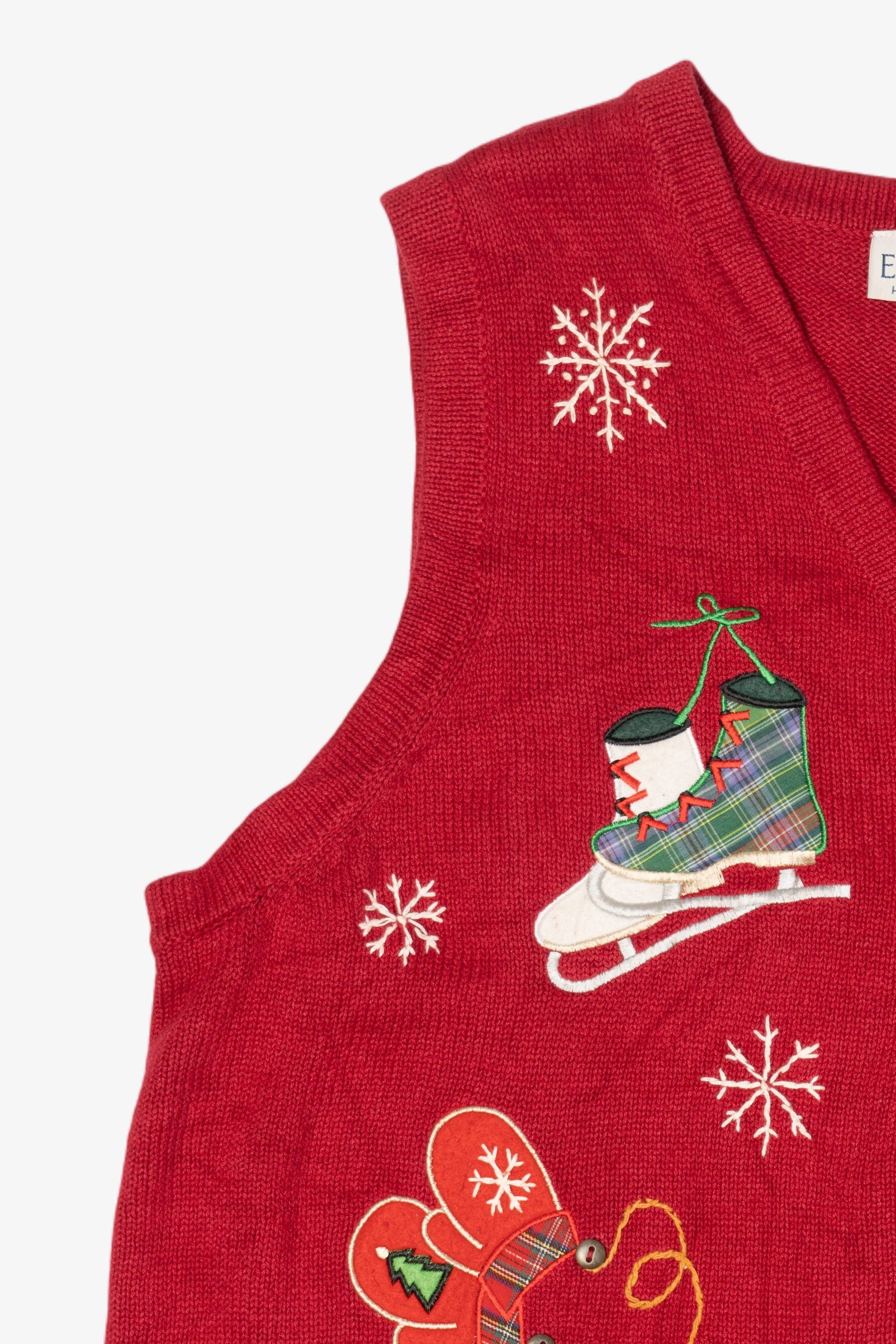Vintage Red Basic Editions Ice Skates And Mittens Ugly Christmas Vest (1990s)