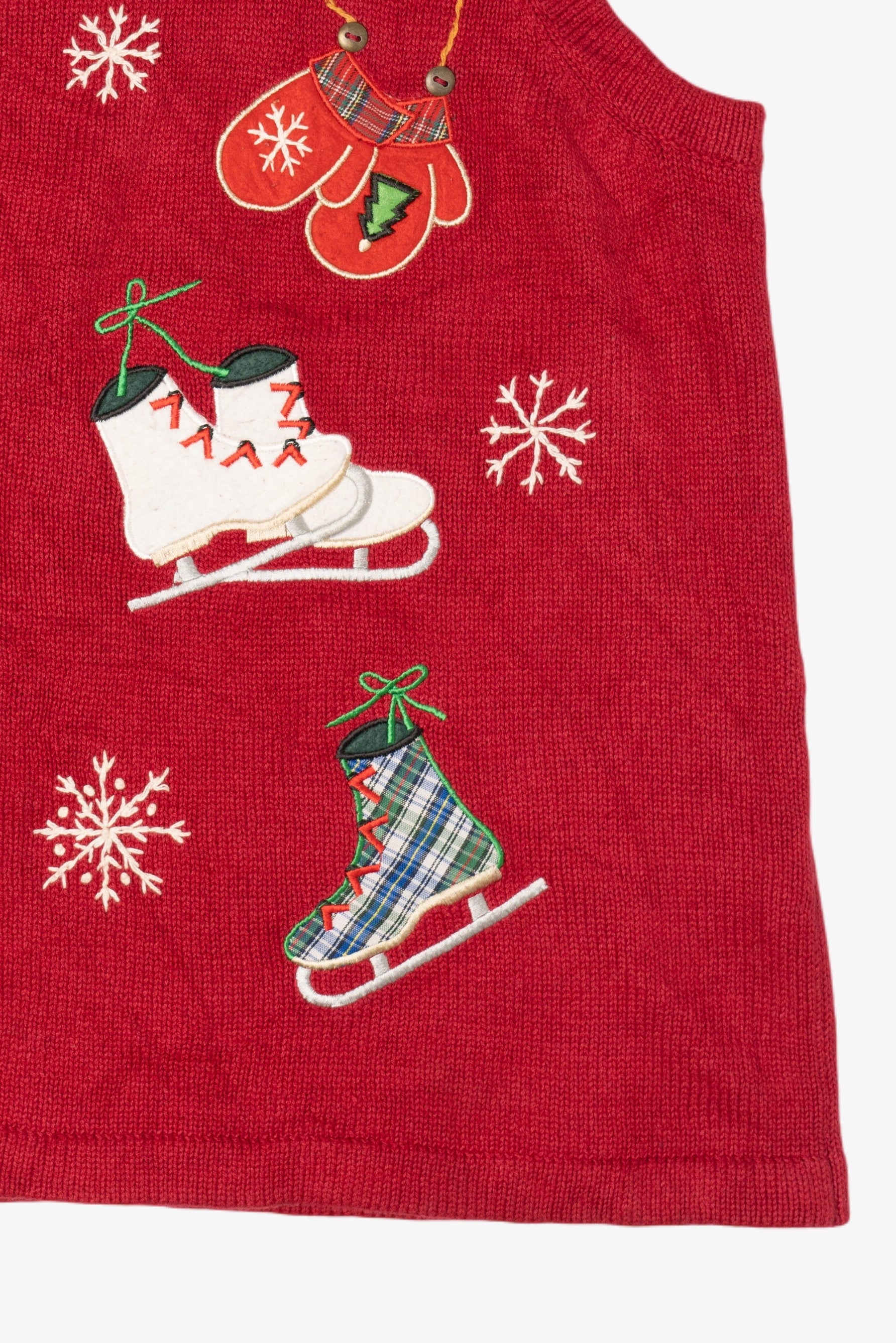 Vintage Red Basic Editions Ice Skates And Mittens Ugly Christmas Vest (1990s)