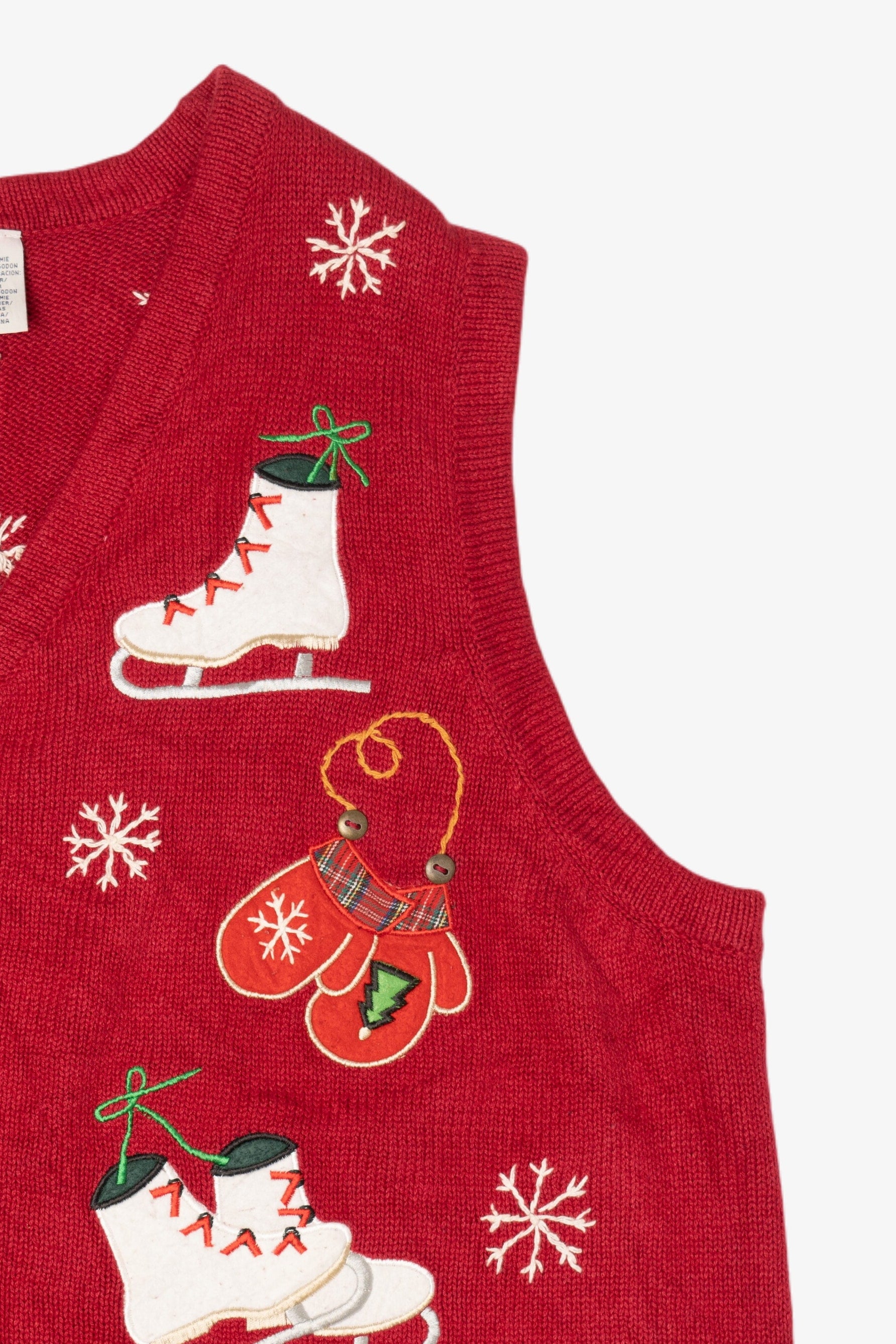 Vintage Red Basic Editions Ice Skates And Mittens Ugly Christmas Vest (1990s)