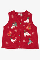 Vintage Red Basic Editions Ice Skates And Mittens Ugly Christmas Vest (1990s)