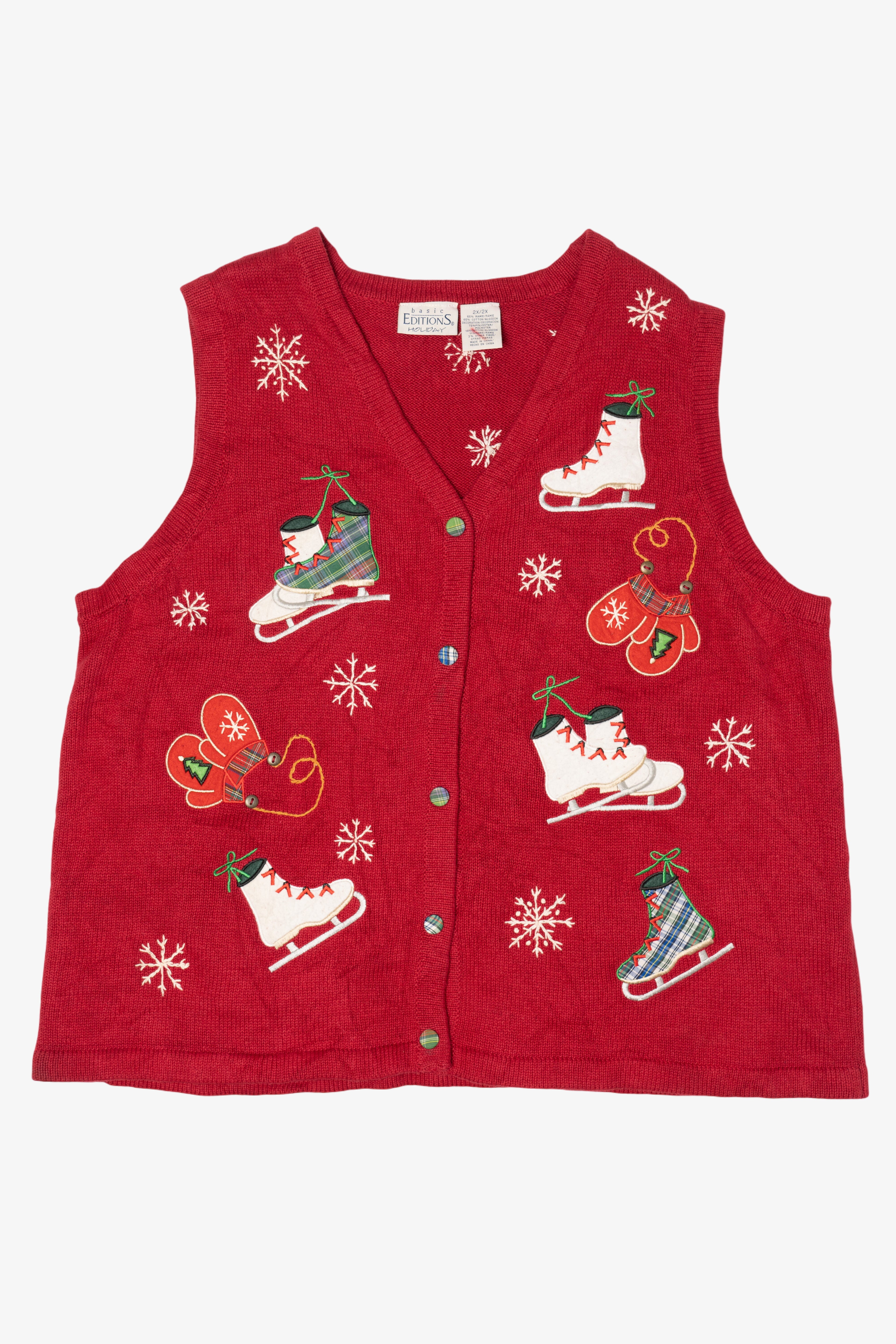Vintage Red Basic Editions Ice Skates And Mittens Ugly Christmas Vest (1990s)