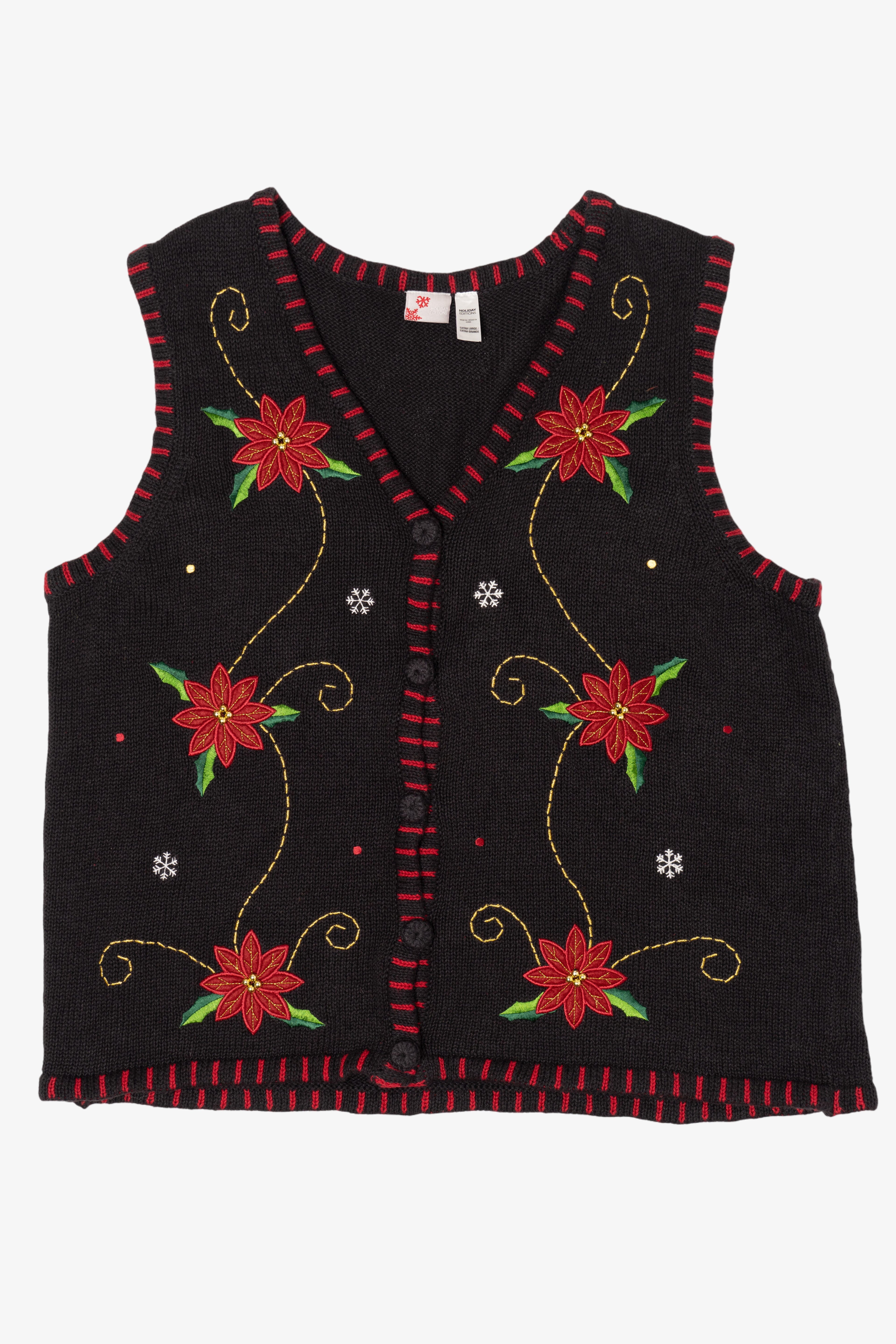 Vintage Black Holiday Editions Flowers Ugly Christmas Vest (2000s)