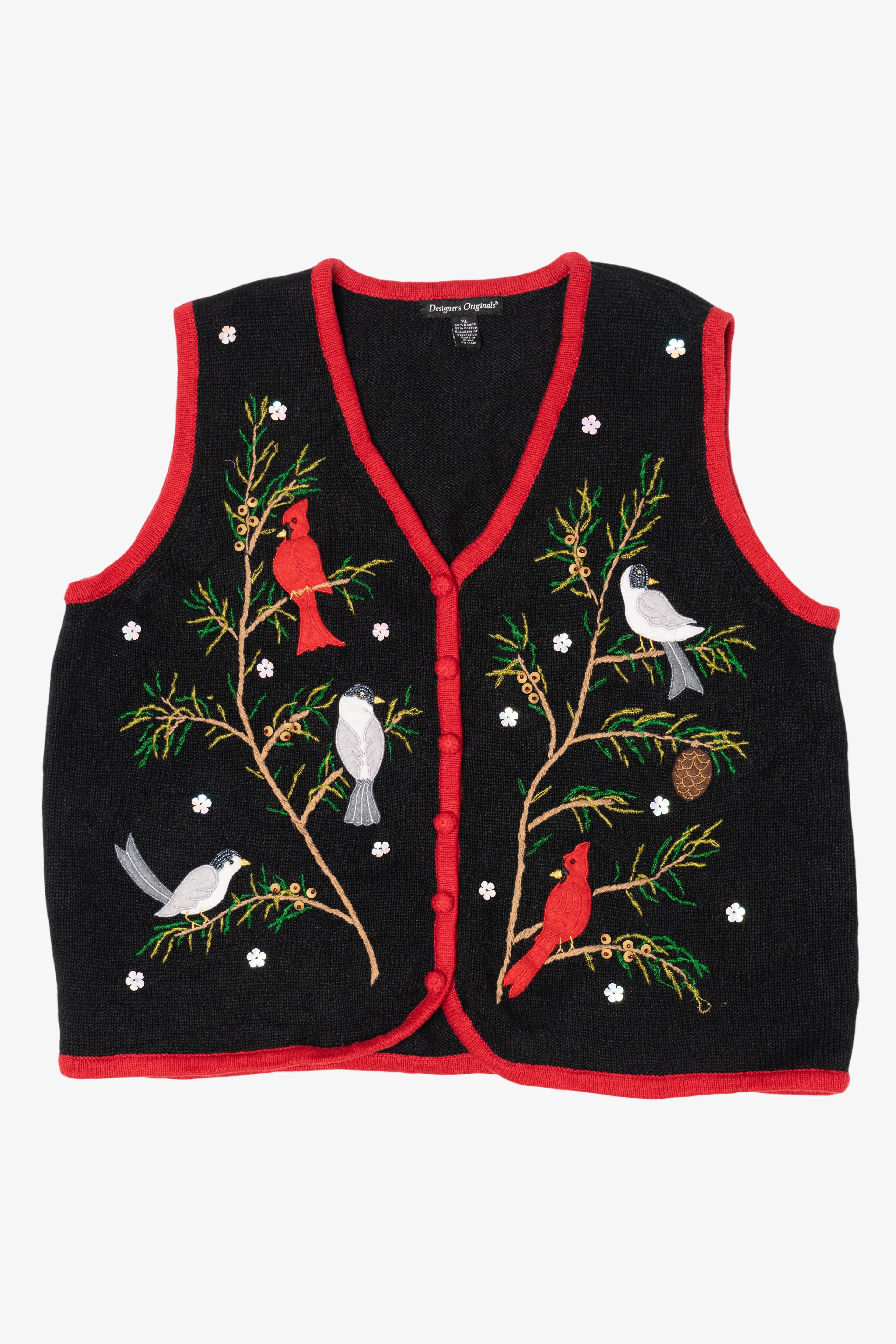Vintage Black Designers Originals Birds Ugly Christmas Vest (2000s)