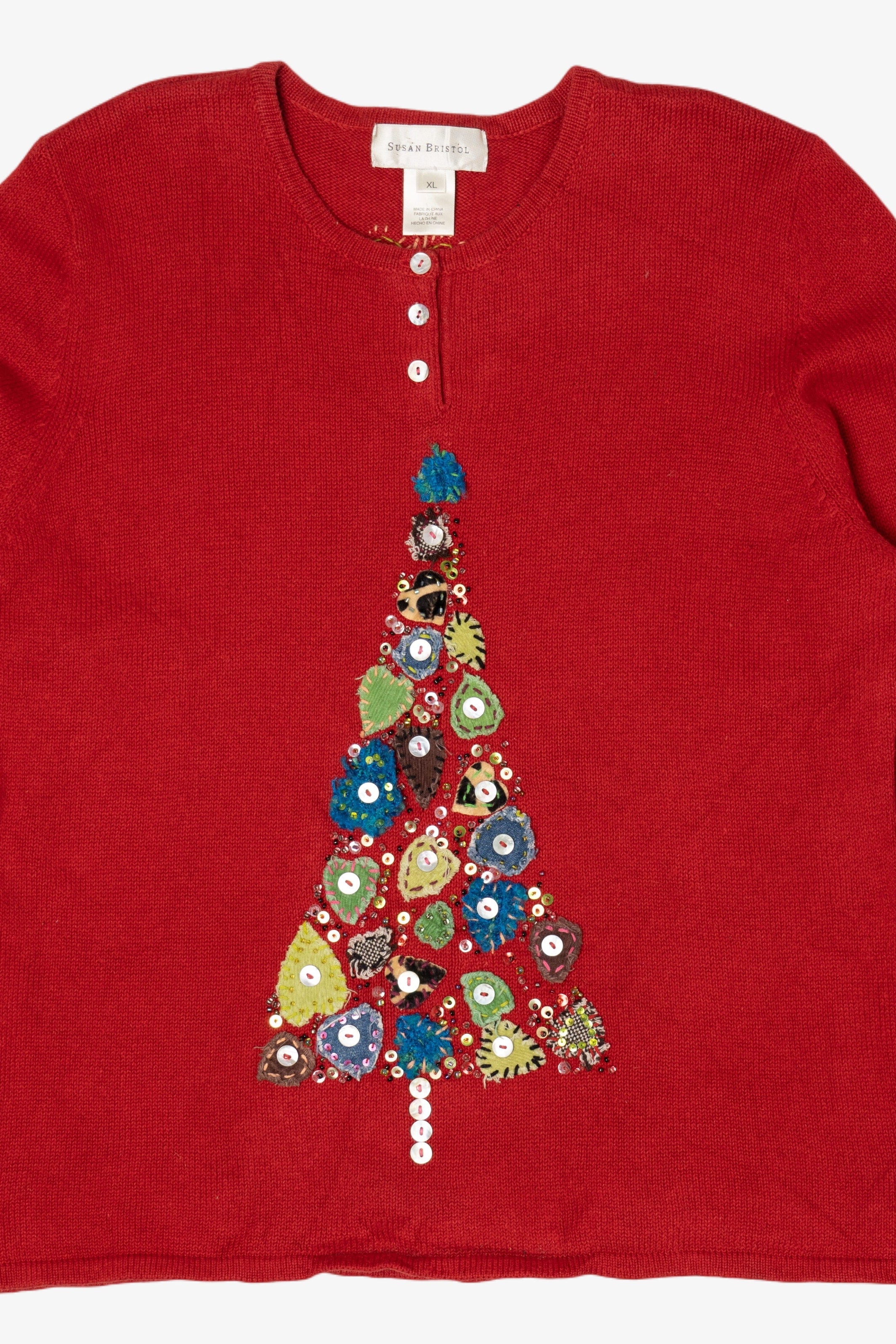 Vintage Y2k Lightweight Red Susan Bristol Tree Ugly Christmas Pullover (2000s)