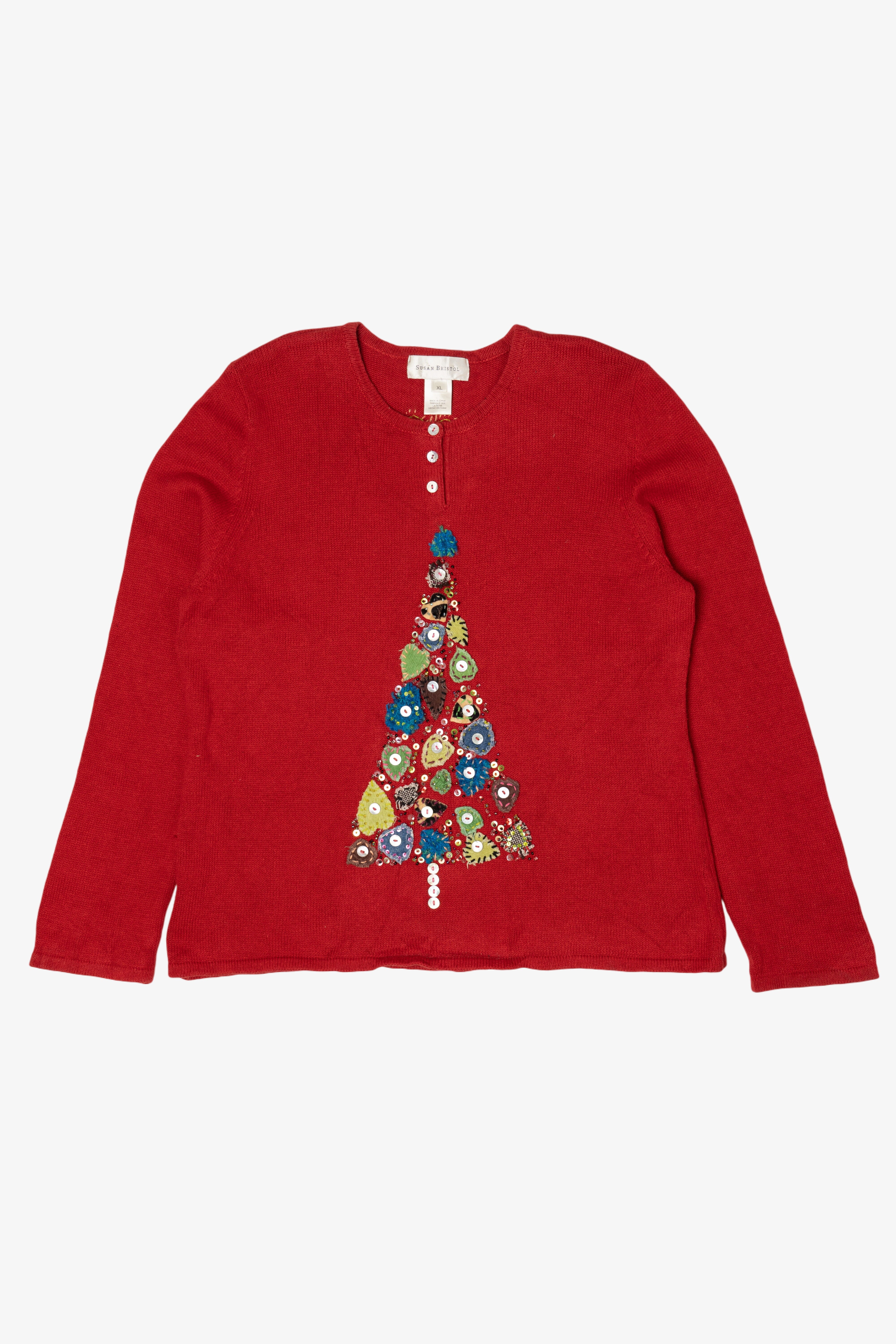 Vintage Y2k Lightweight Red Susan Bristol Tree Ugly Christmas Pullover (2000s)
