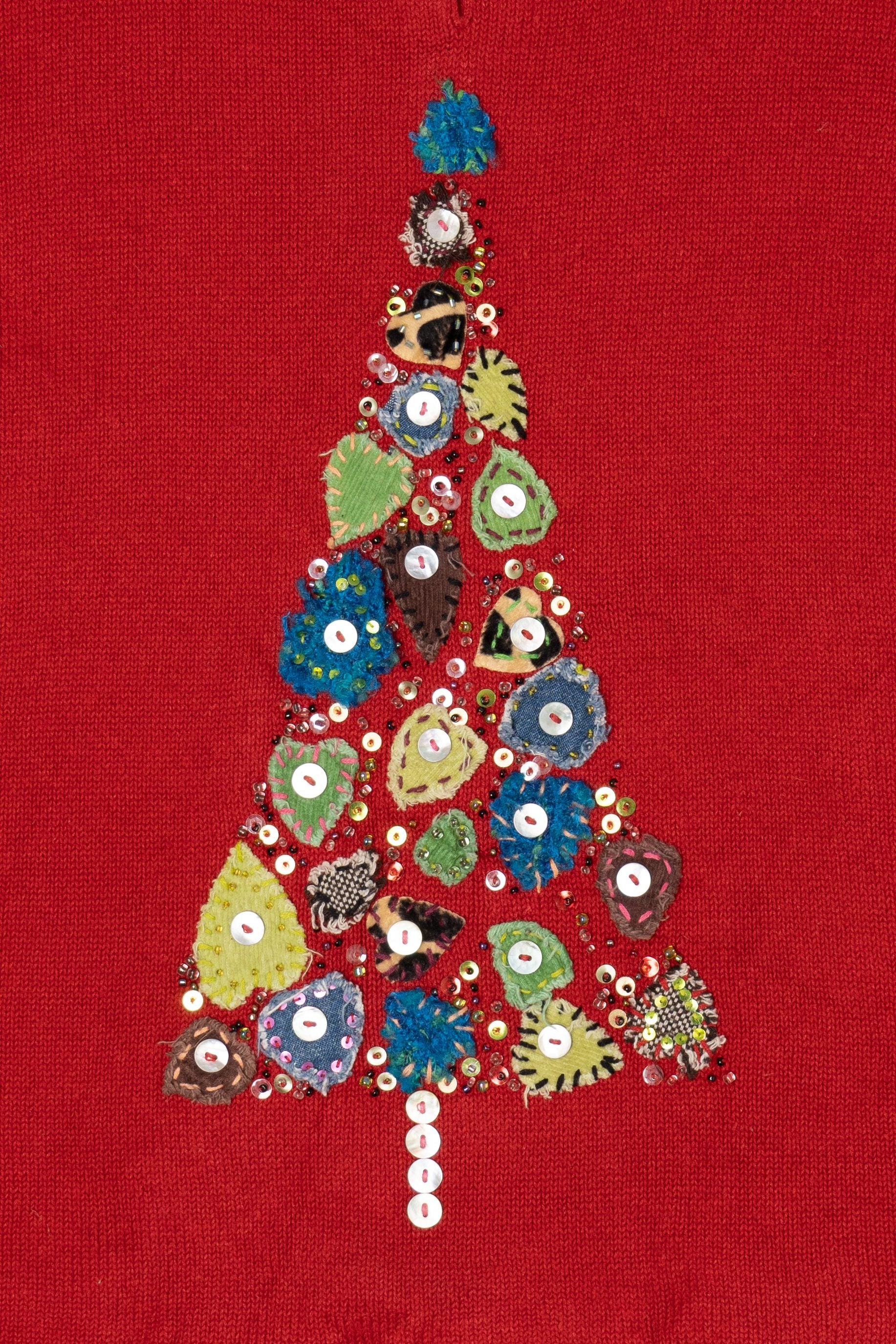 Vintage Y2k Lightweight Red Susan Bristol Tree Ugly Christmas Pullover (2000s)