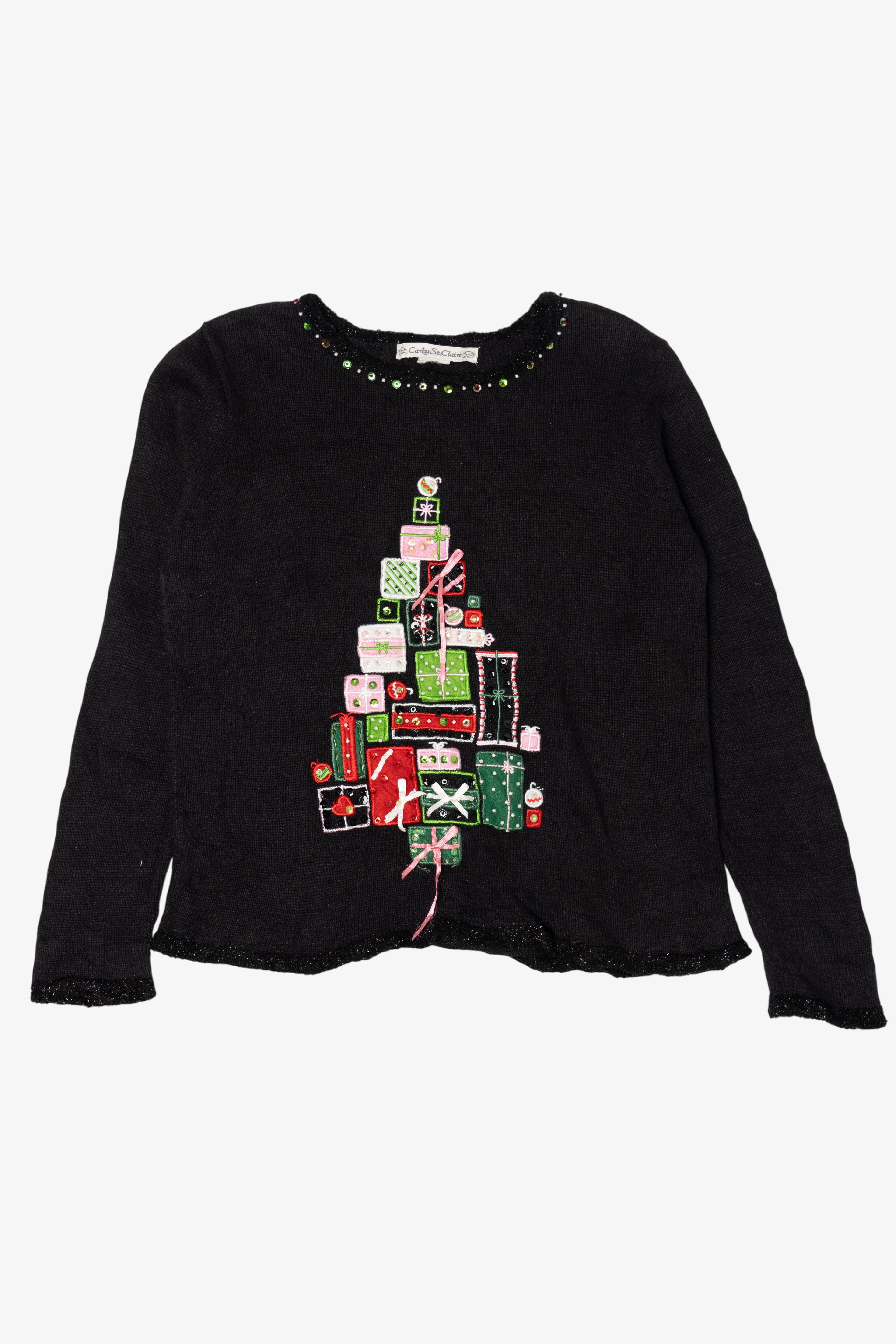 Vintage Black Carly St. Claire Present Tree Ugly Christmas Pullover (2000s)
