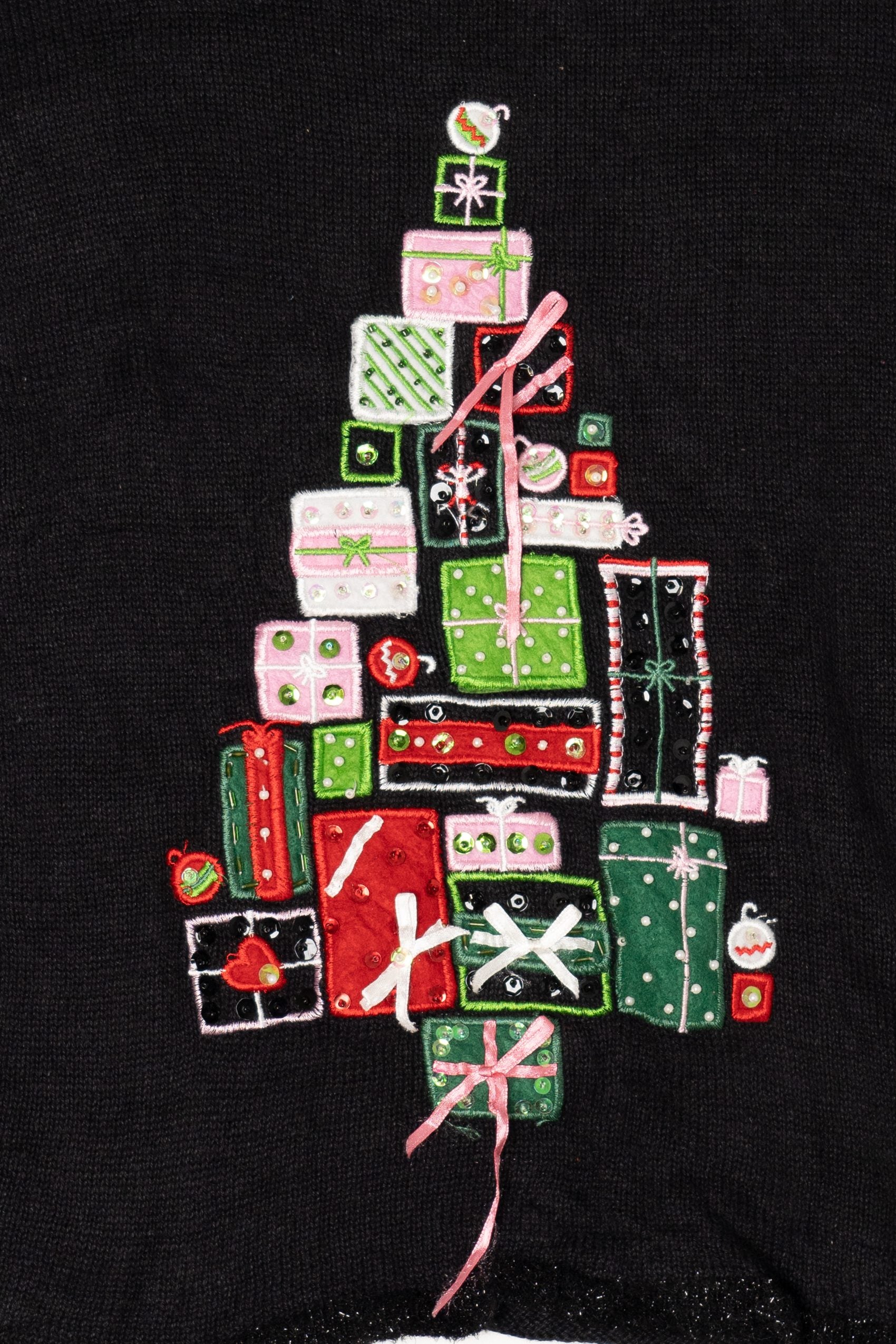 Vintage Black Carly St. Claire Present Tree Ugly Christmas Pullover (2000s)