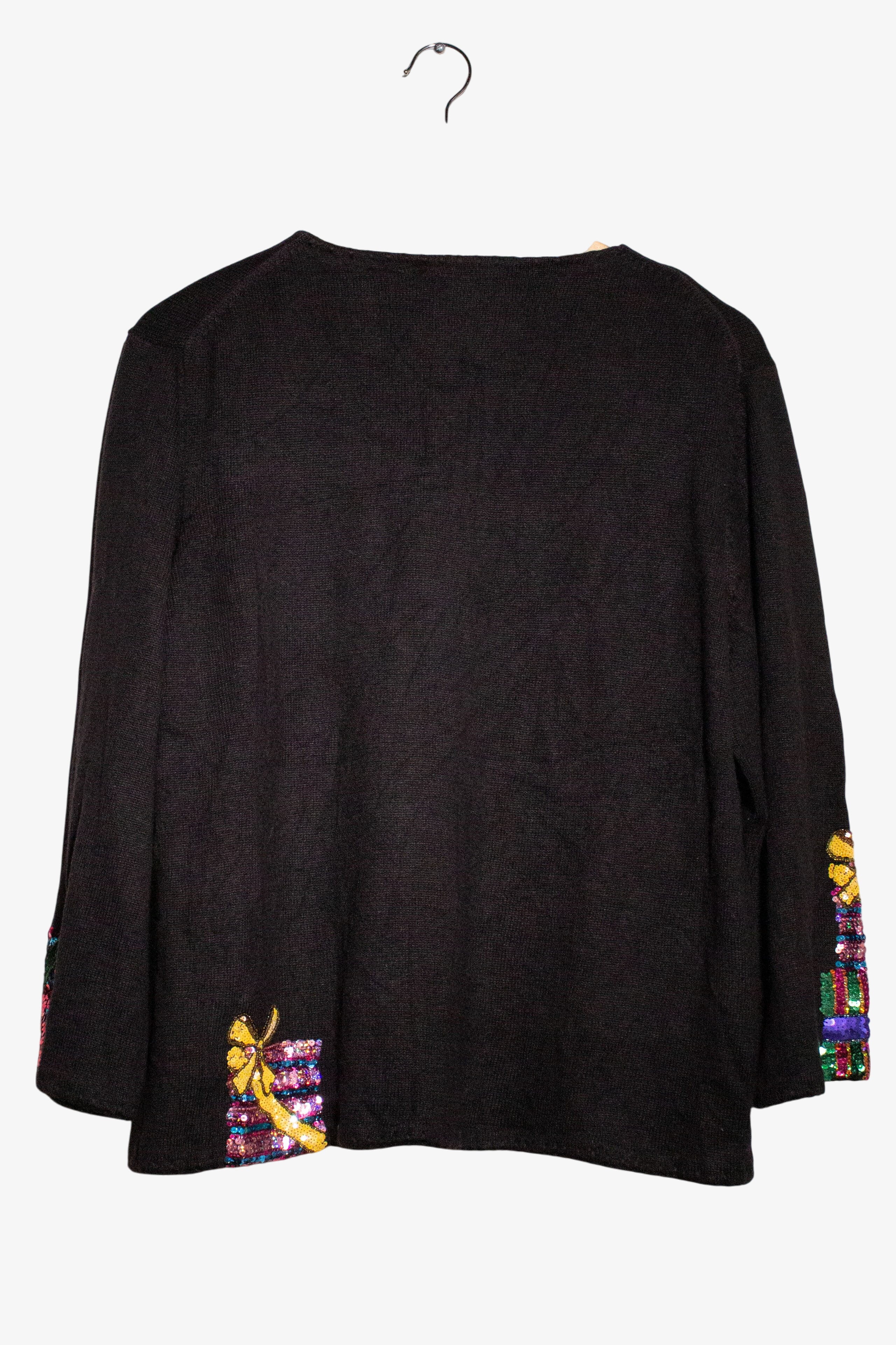 Vintage Black Sequin Gifts Christmas Cardigan (2000s)