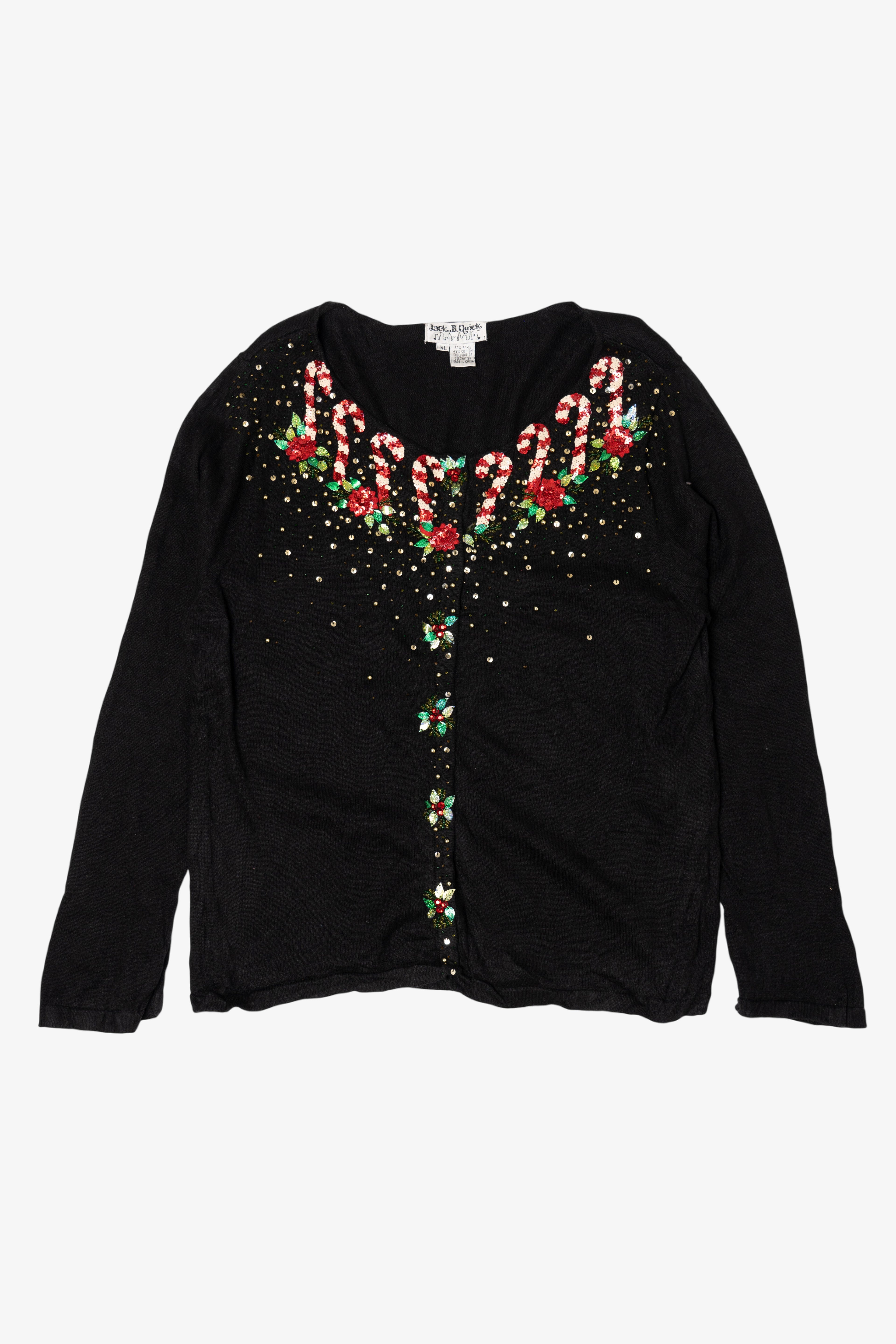 Vintage Lightweight Jack B. Quick Candy Canes Ugly Christmas Cardigan (2000s)